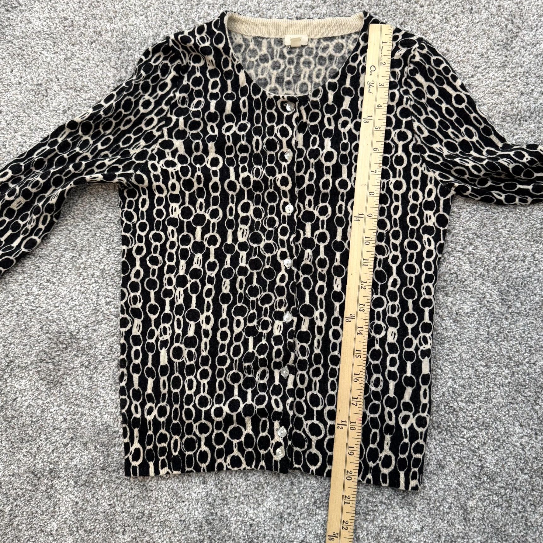 J.Crew J.CREW Cardigan Sweater XS Black Beige 100% Merino Wool Geometric Crew Neck Button Front Women Size XS / US 0-2 / IT 36-38 - 6 Thumbnail