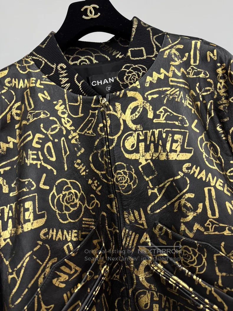 Chanel Chanel Egypt series black gold graffiti leather jacket Size S / US 4 / IT 40 - 2 Thumbnail