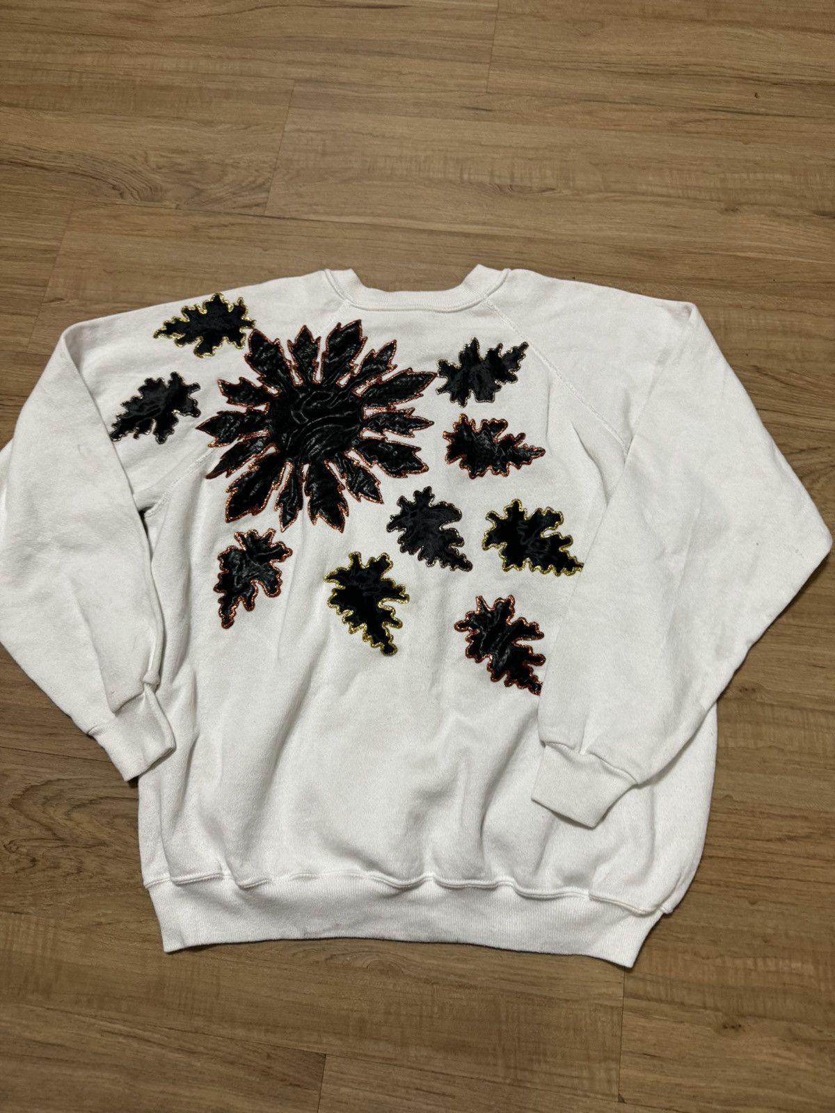 image of Vintage Hanes Patchworks Sweatshirt in White, Men's (Size Large)
