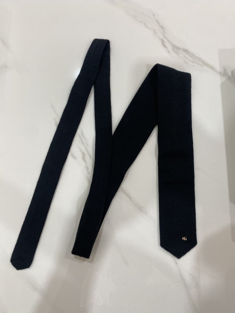Gucci GUCCI LANA WOOL KNOT BLACK TIE GOLD GG DETAIL Size ONE SIZE - 4 Thumbnail