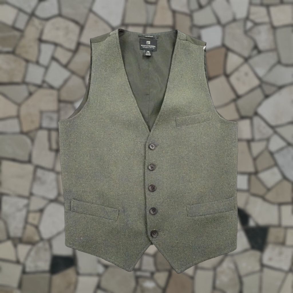 Scotch & Soda Vest Men Small Green Wool Blend Tweed Waistcoat Belted Formal Vest