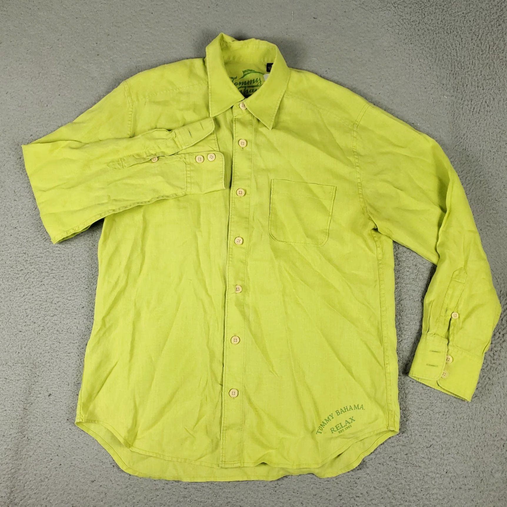 Tommy Bahama Tommy Bahama Shirt Mens Size Small Green Linen Button Up Long Sleeve Size US S / EU 44-46 / 1 - 2 Thumbnail