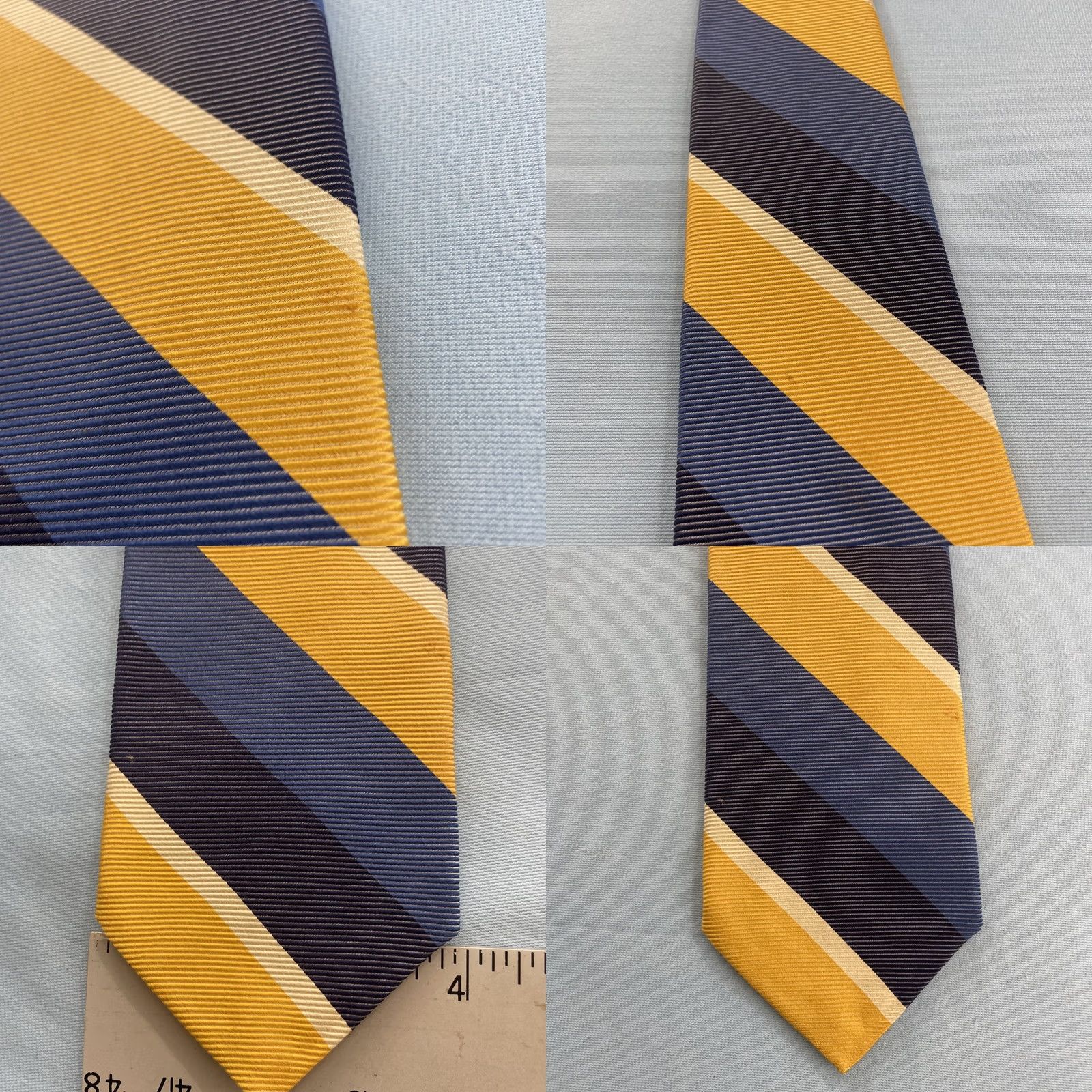 Faconnable VINTAGE Façonnable Men Silk Blue Gold Yellow Wide Stripe Repp Neck Tie 4x60 France Stain Size ONE SIZE - 9 Thumbnail
