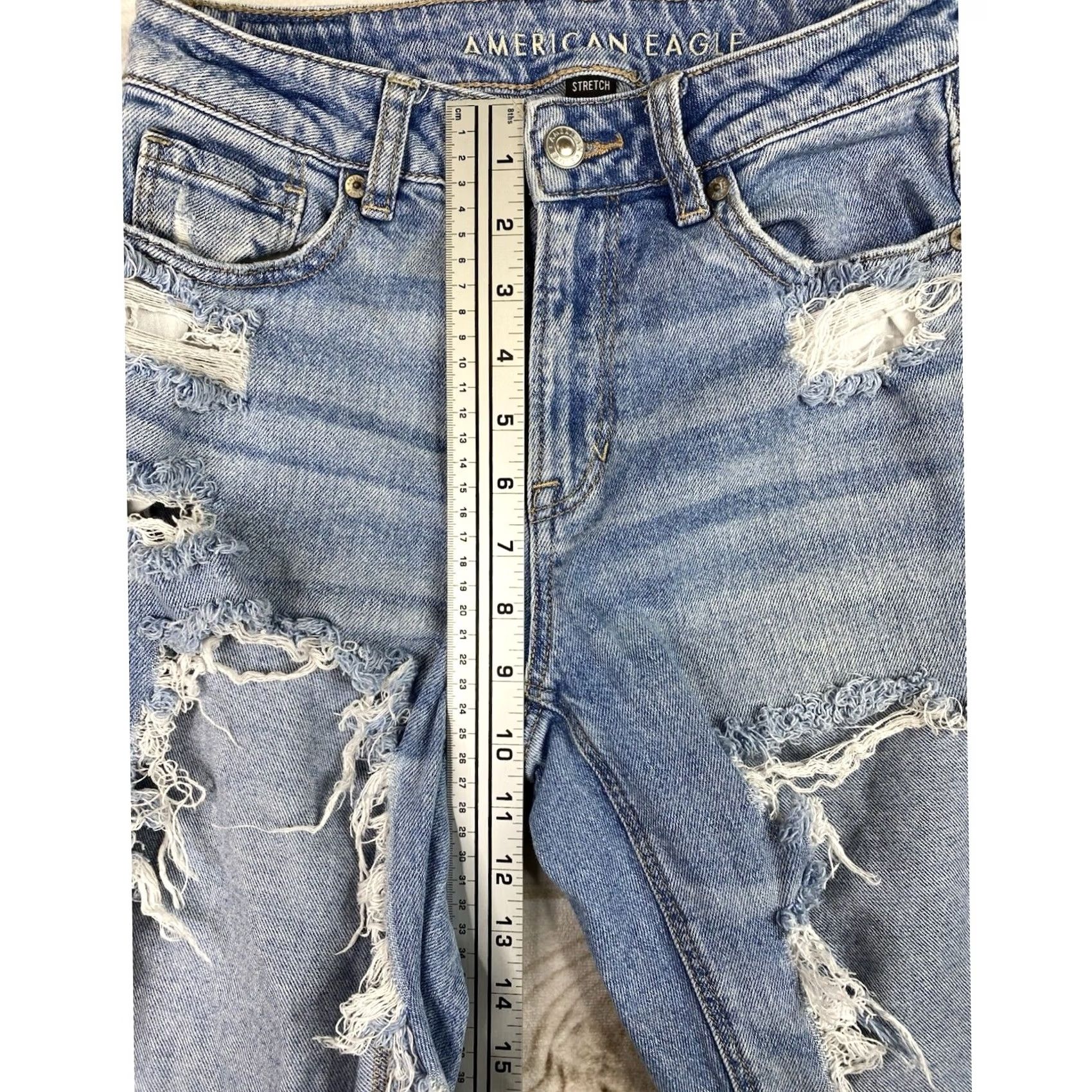 American Eagle Outfitters VINTAGE American Eagle Womens Mom Jeans 0 Short Destroyed Denim High Rise Stretch Size 25" / US 0 / IT 36 - 5 Thumbnail