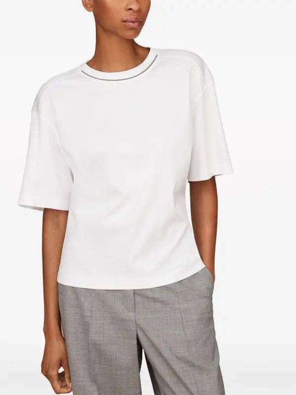 Brunello Cucinelli o1y0825 Crewneck T-Shirt in White Size XXS / US 00 / IT 34 - 4 Thumbnail