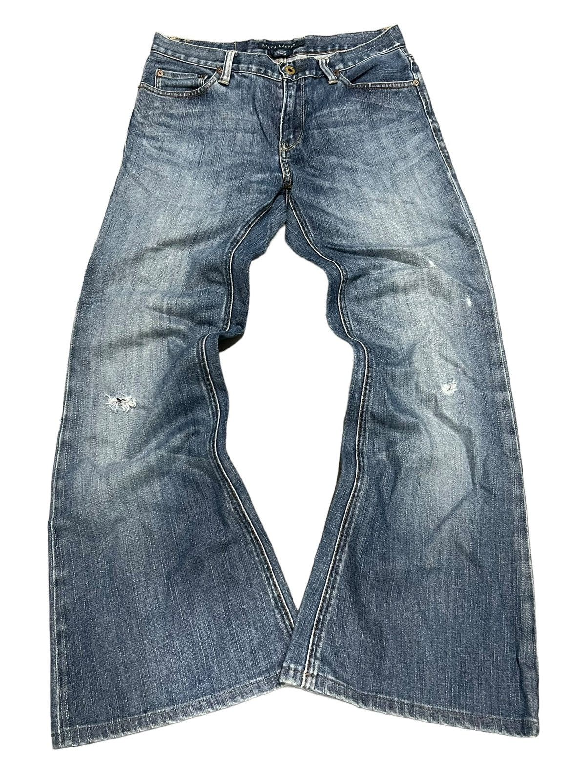 image of Archival Clothing x Tornado Mart Ralph Laurent Mud Wash Flared Denim Jeans in Blue, Men's (Size 30)