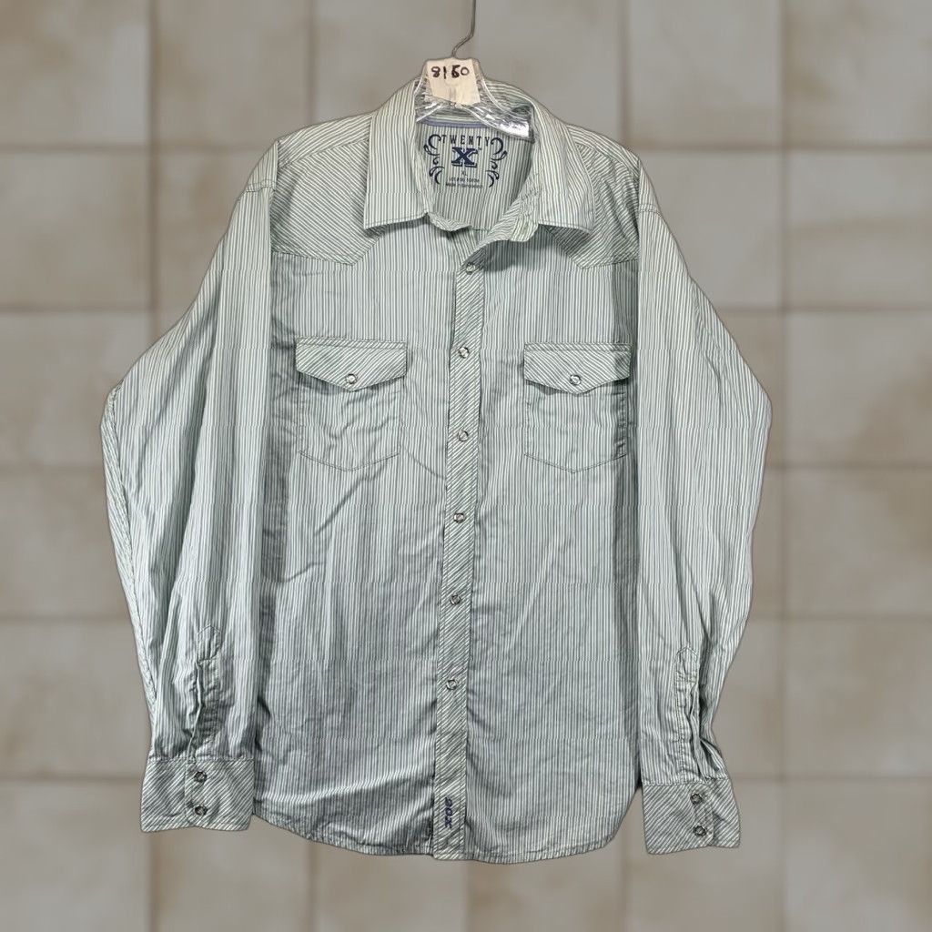 Wrangler Wrangler 20X Men's Western Shirt XL Green Blue Striped Casual Workwear Long Sleeve Pearl Snap Size US XL / EU 56 / 4 - 1 Thumbnail
