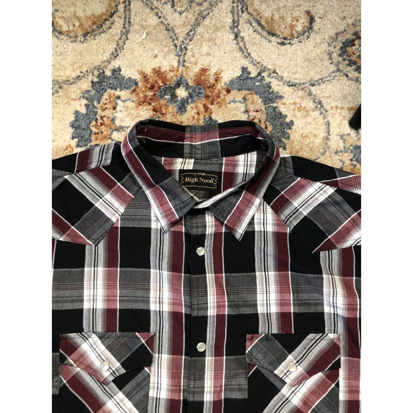 Vintage High Noon Shirt Mens LT Black Red Plaid Western Pearl Snap Short Sleeve Cowboy Size US L / EU 52-54 / 3 - 2 Thumbnail