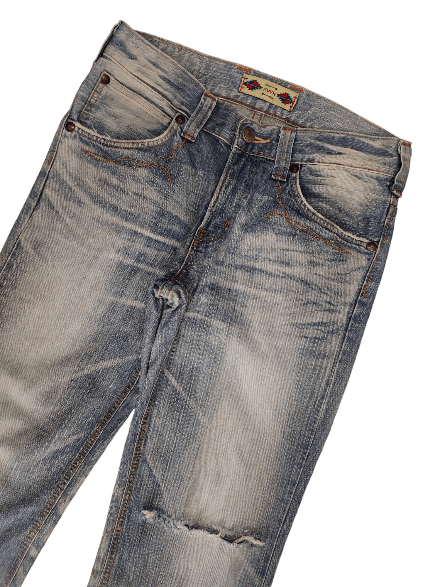 Edwin Flare Jeans Edwin XV Distress Faded Boot Cut Y2k Mudmax Size US 31 - 13 Thumbnail