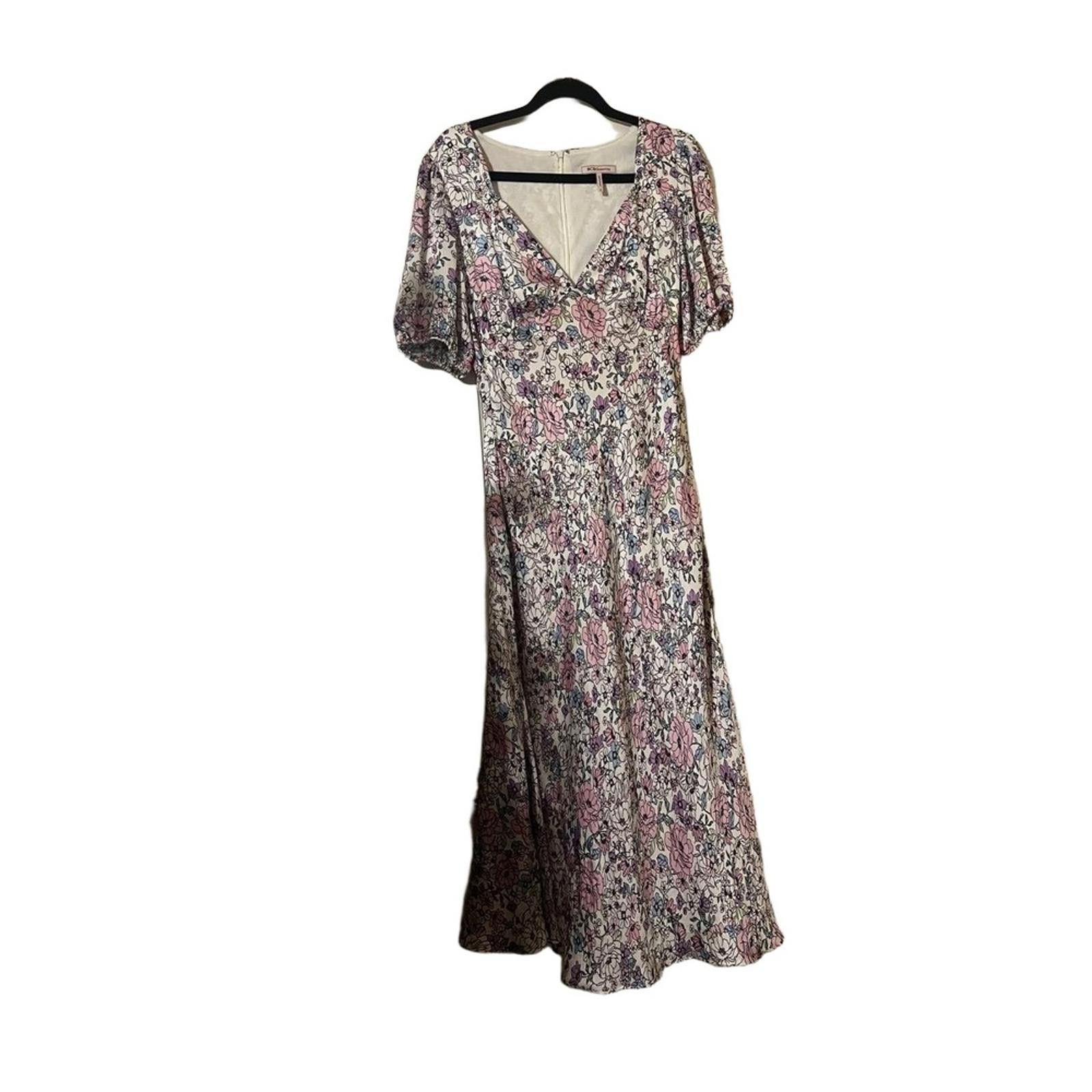Bcbgmaxazria BCBGMAXAZRIA Maxi 10 Floral V-Neck Puff Sleeve Silk Coquette Size L / US 10 / IT 46 - 2 Thumbnail