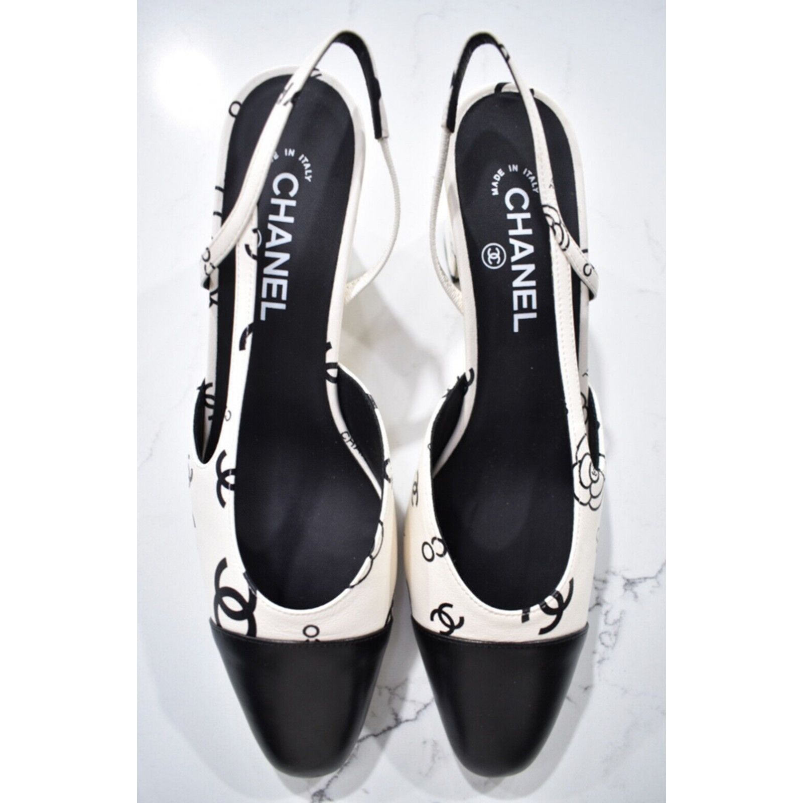 23P Mademoiselle Coco Sling CC Logo Slingback Sandal Heel 38