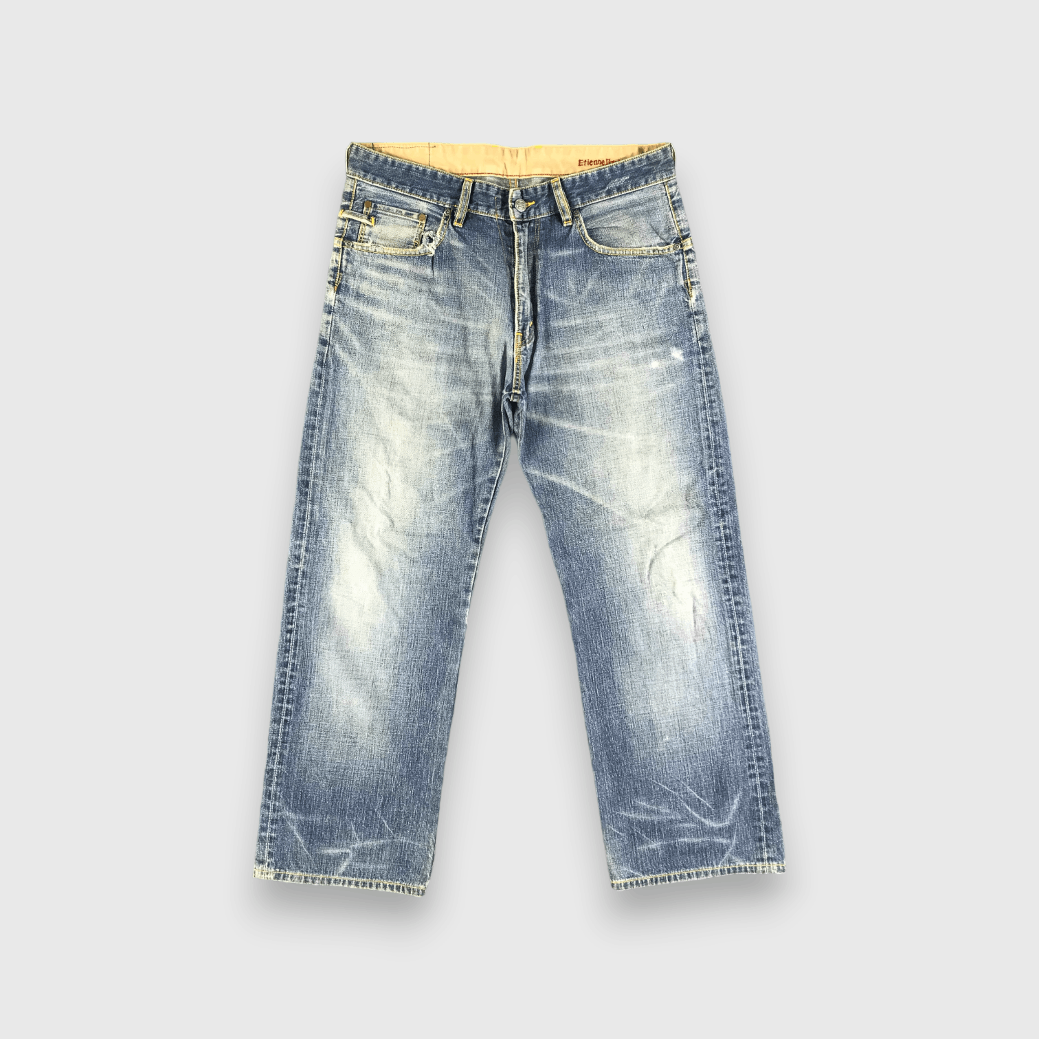 Japanese Brand Etienne Ozeki Jeans Faded Blue Denim -J2733 Size US 35 - 1 Thumbnail