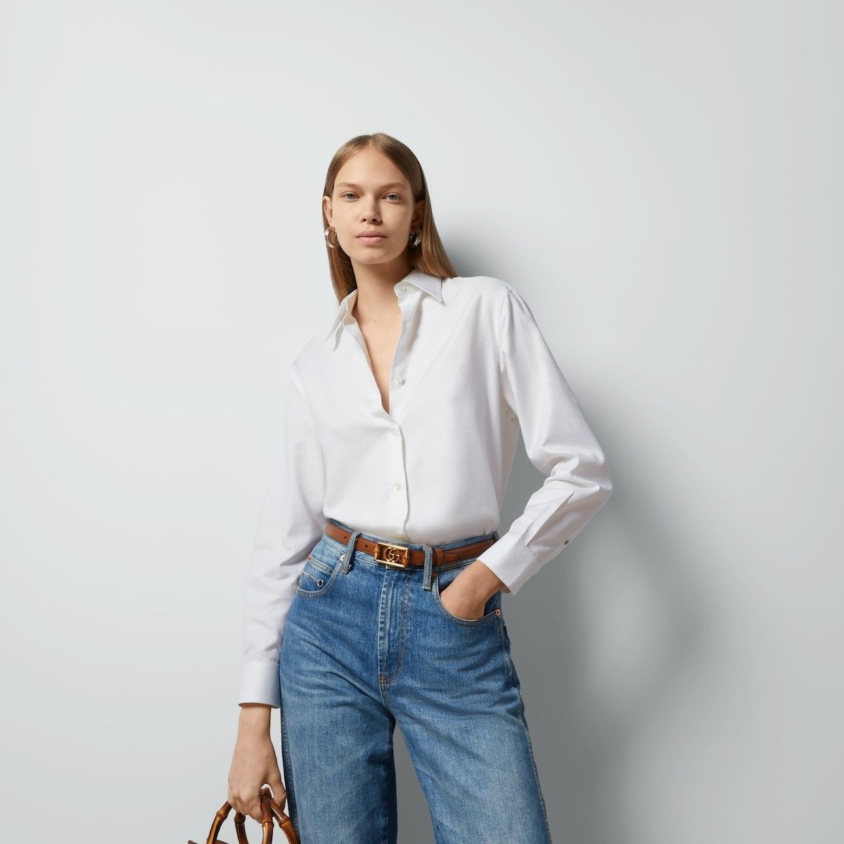 Gucci o1la5ras0526 Oxford Cotton Shirt in White Size M / US 6-8 / IT 42-44 - 3 Thumbnail