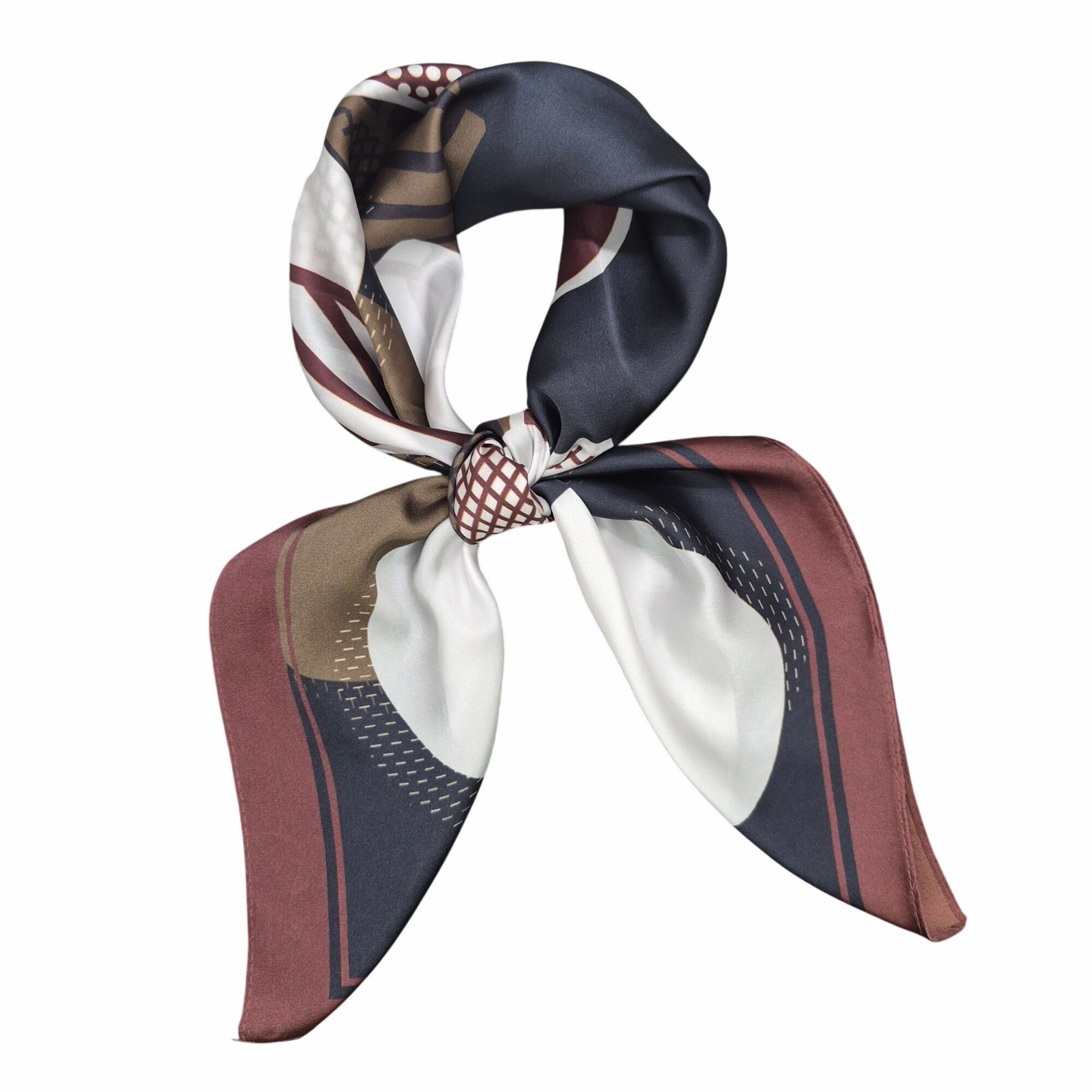 Other ⭐Geometric Square Scarf Brown Silky Neck Wrap Retro Abstract Size ONE SIZE - 2 Thumbnail
