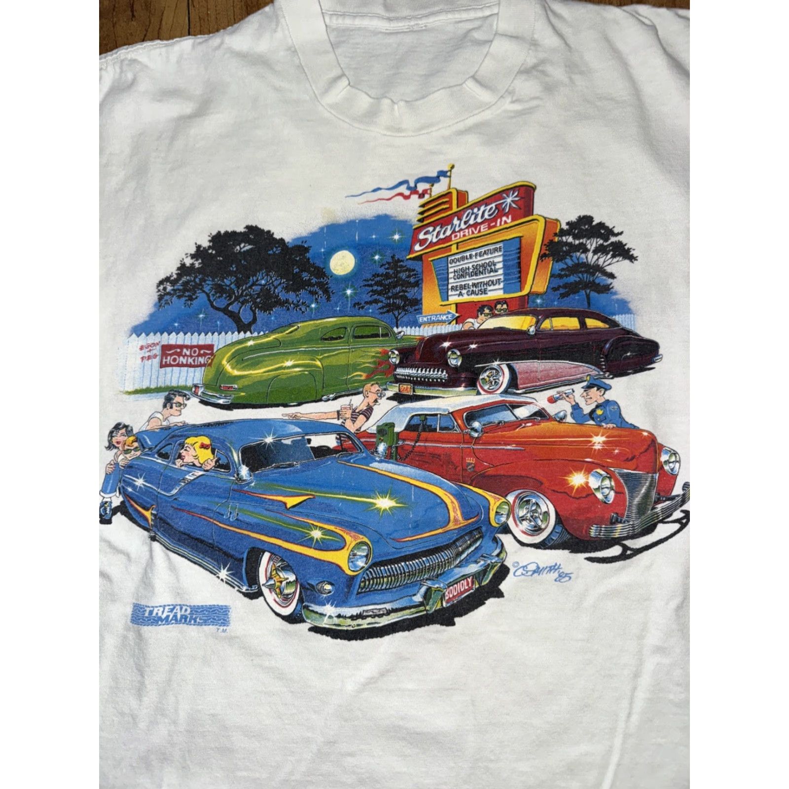 Vintage VINTAGE Stedman T-Shirt 1985 80s Drive-In Car Show Single Stitch White Mens M Cotton Classic Rock N Roll Chevy Ford Cars Theme Size US M / EU 48-50 / 2 - 2 Thumbnail