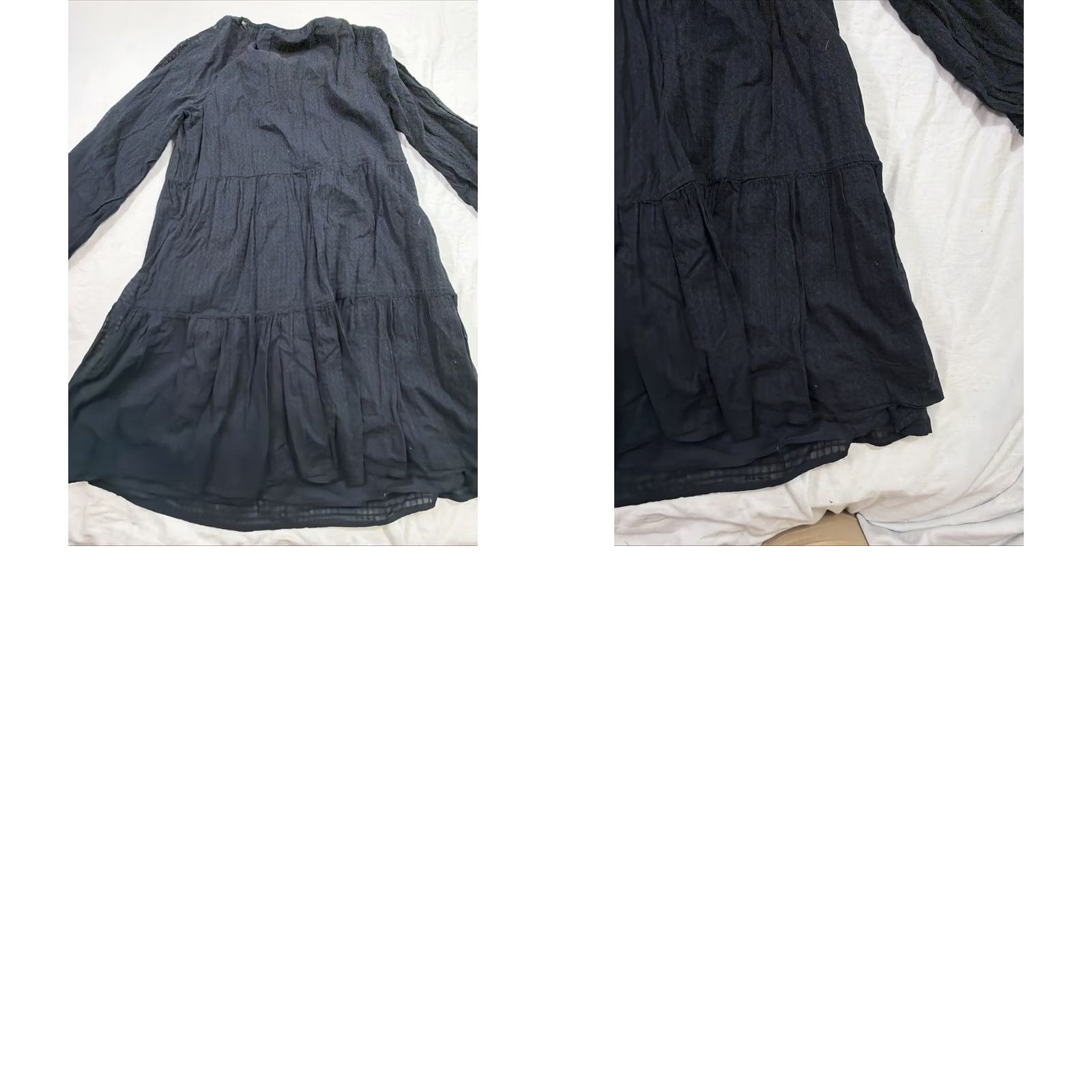 Gap VINTAGE Gap Women’s Medium Tall Tie Front Tiered Mini Dress Black Long Sleeve Cotton Size M / US 6-8 / IT 42-44 - 10 Thumbnail