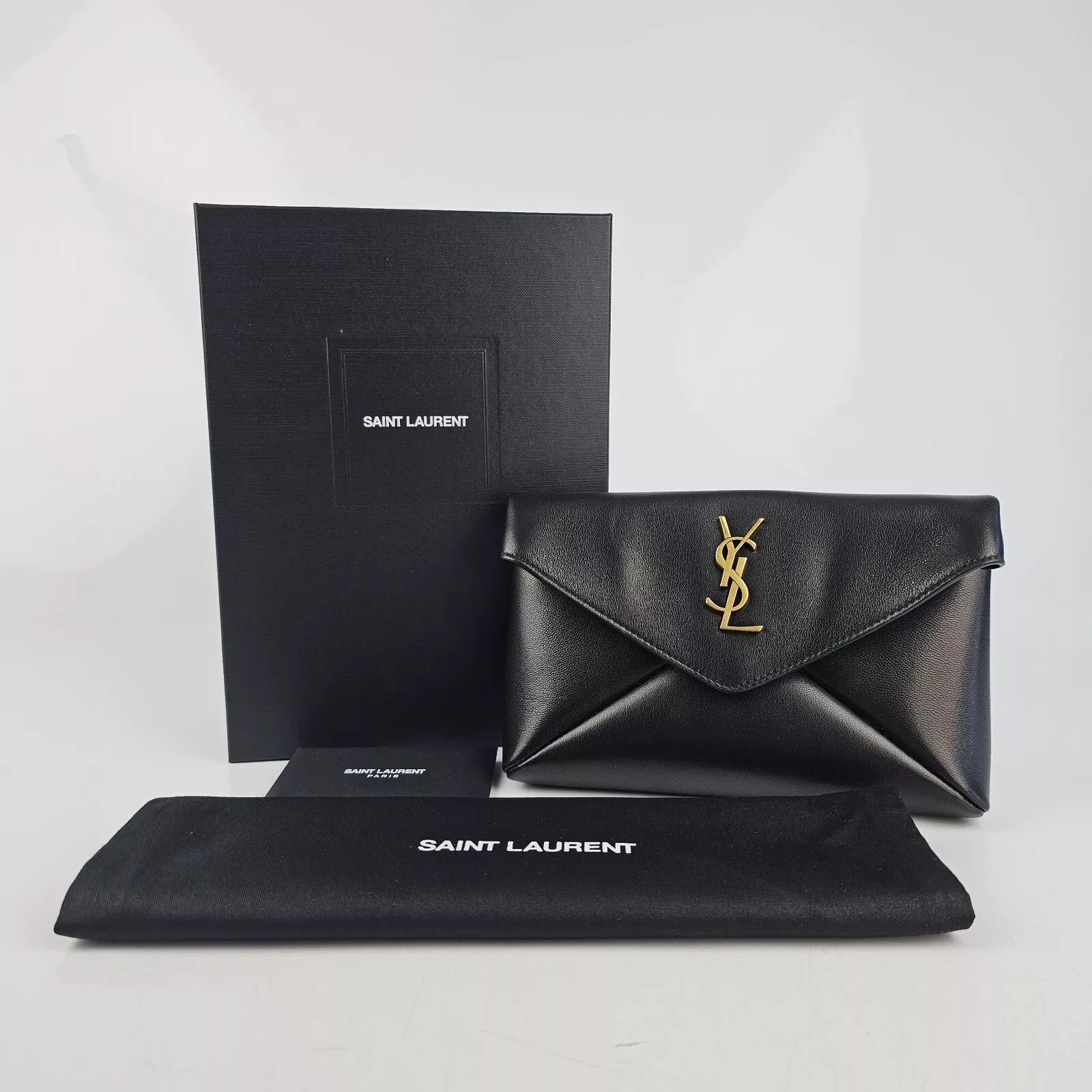 Saint Laurent Paris YSL Cassandre Small Black Leather Envelope Pouch New Size ONE SIZE - 2 Thumbnail