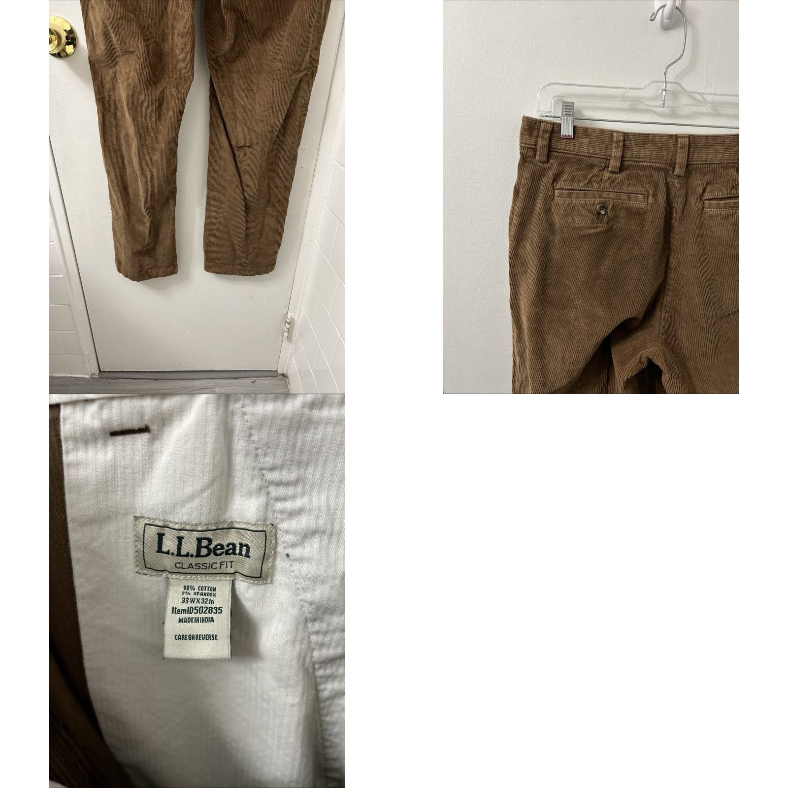 Vintage LL Bean Country Corduroy Pants Mens 33x32 Brown Classic Fit Stretch 502835 Size US 33 - 8 Thumbnail