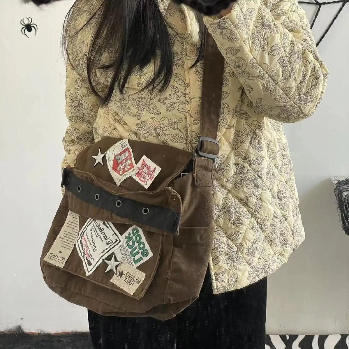 Vintage Brown Old School Style Star Patch Canvas Students School Bag Size ONE SIZE - 10 Thumbnail