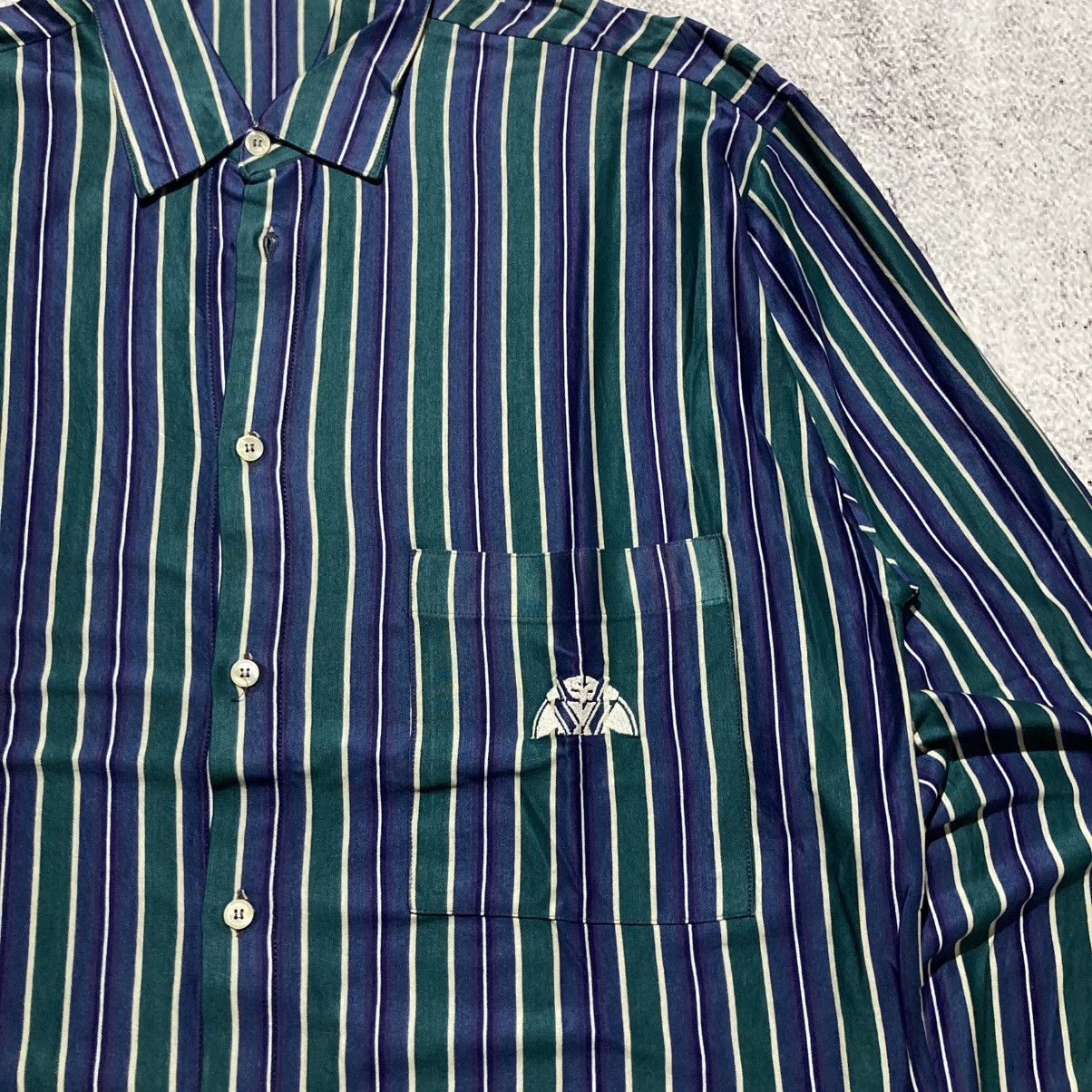 Japanese Brand 🇮🇹 1990s Vintage Pavesi Polvato Silk Striped Shirt Luxury Size US L / EU 52-54 / 3 - 4 Thumbnail