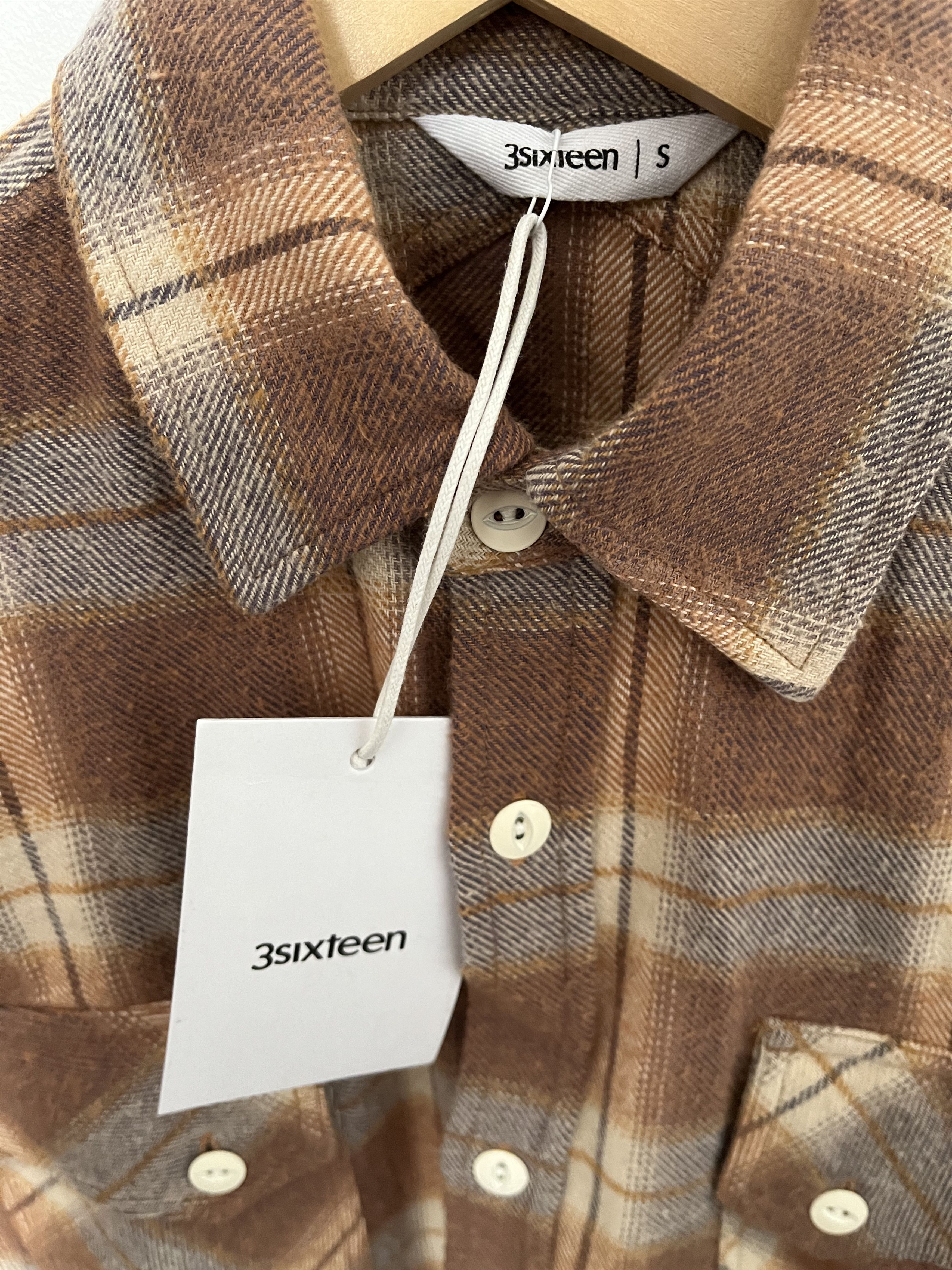 3sixteen 3sixteen Crosscut Flannel in Tobacco/Ecru Brush Check - BNWT Size US S / EU 44-46 / 1 - 4 Thumbnail
