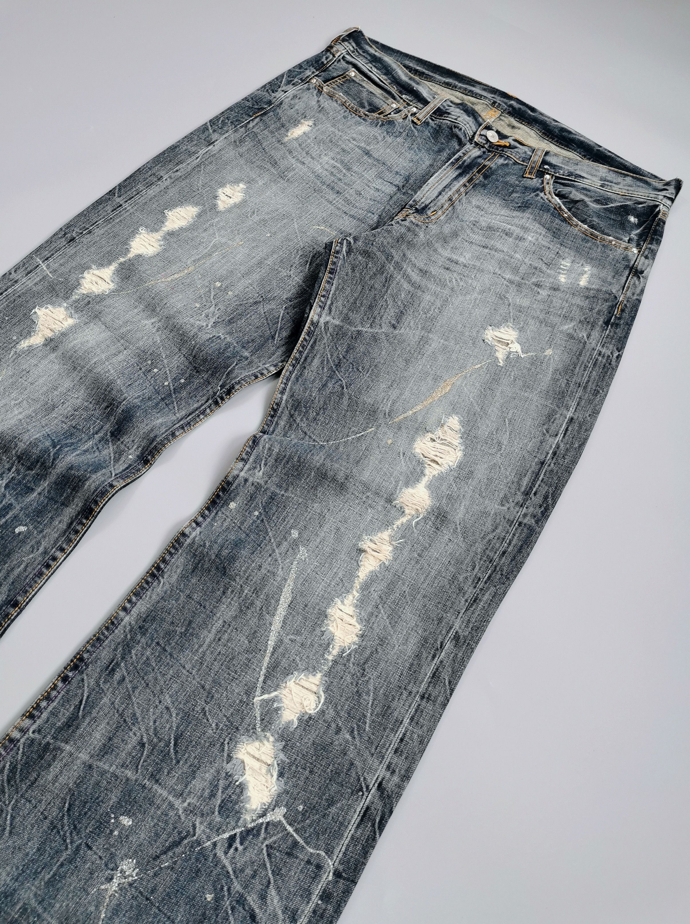 Le Grande Bleu (L.G.B.) Avant Garde Flared Thrashed Ripped Paint Splatter Denim Size US 36 / EU 52 - 1 Thumbnail