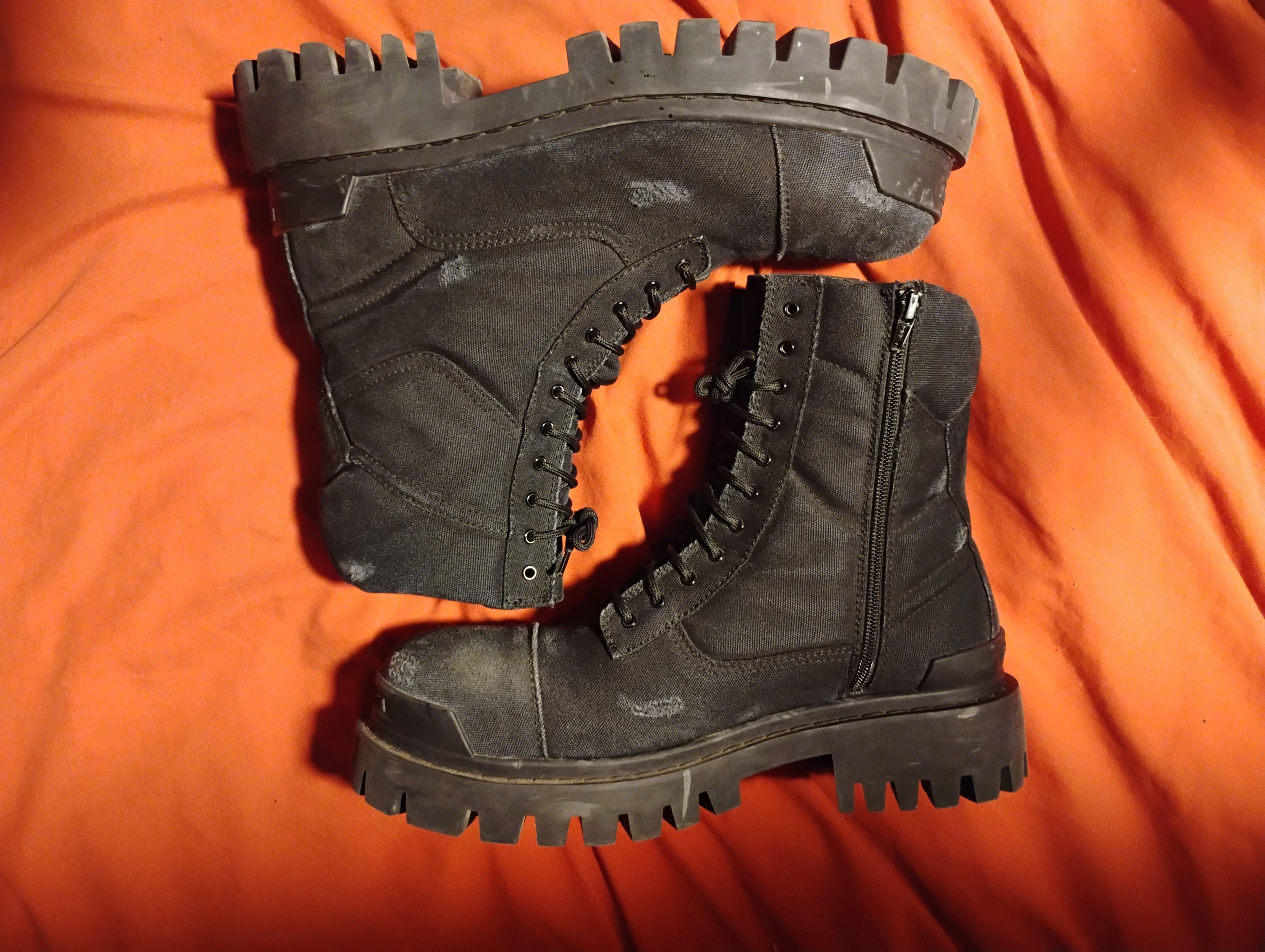 Balenciaga strike boot black distressed canvas