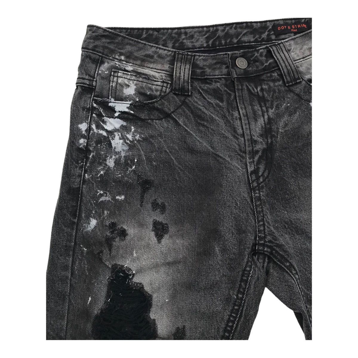 Japanese Brand Dot & Stripe Paint Splash Distressed Black Skinny Denim Pant Size US 31 - 4 Thumbnail
