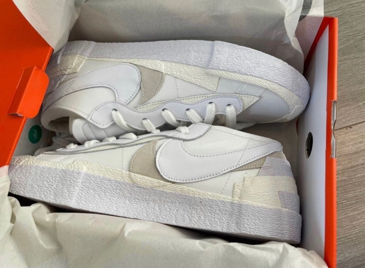 Nike × Sacai Sacai Nike Blazer Low White Patent Leather White Sail Sz 12 Size US 12 / EU 45 - 3 Thumbnail