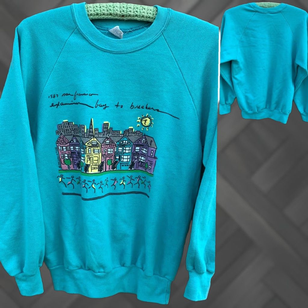Anvil VINTAGE San Francisco Examiner bay to breakers Raglan Sweatshirt M 80s Blue Graphic Print Unisex Adults Sweatshirt Short Description: None Size US M / EU 48-50 / 2 - 1 Thumbnail