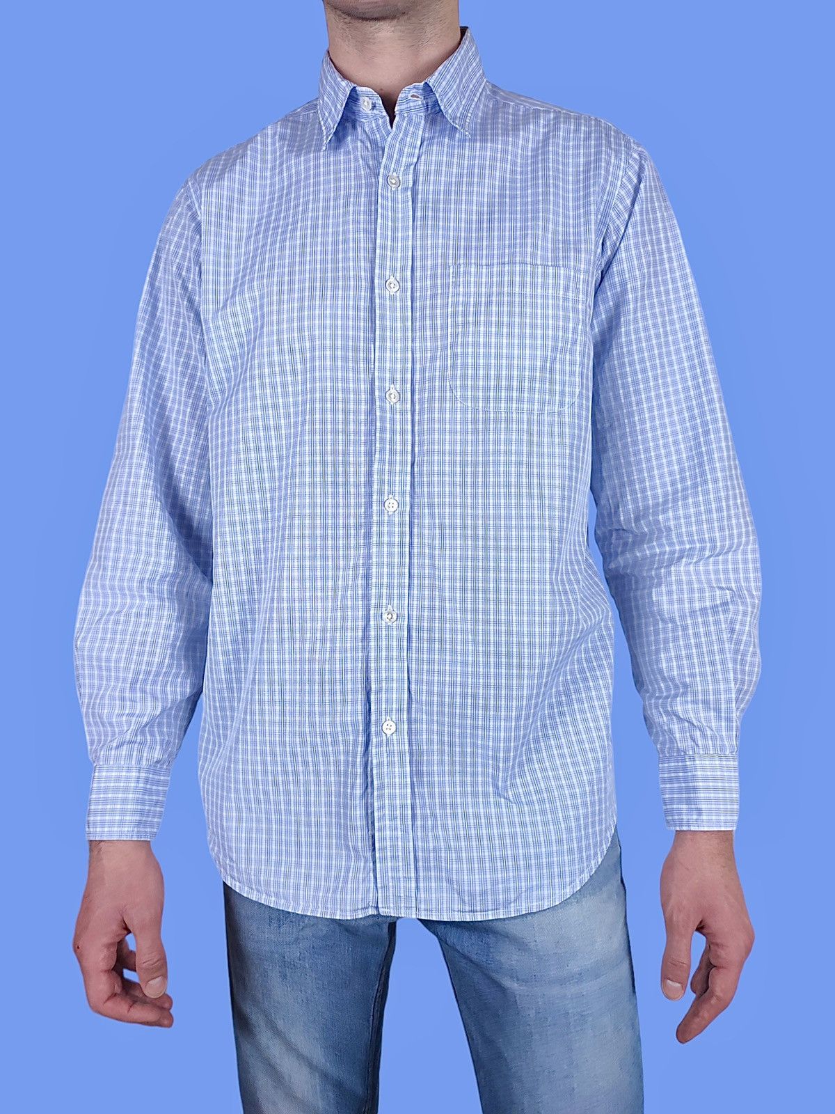 Pre-owned Ralph Lauren T Purple Label Check Cotton Long Sleeve Shirt In White/blue