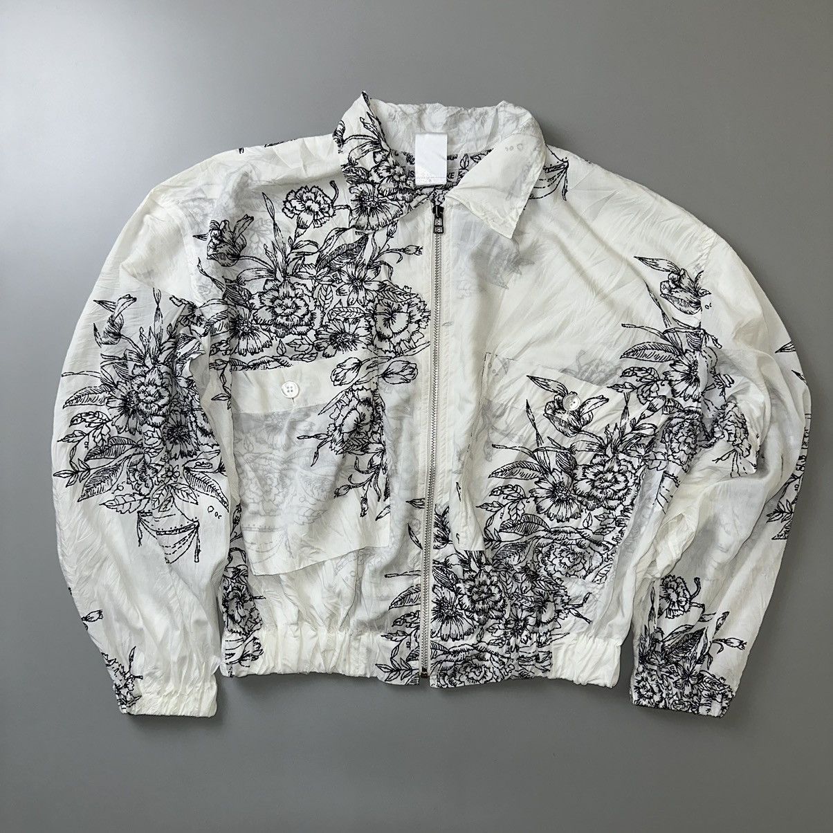 image of Ss96 Issey Miyake Light Cropped Floral Jacket in White, Men's (Size Medium)