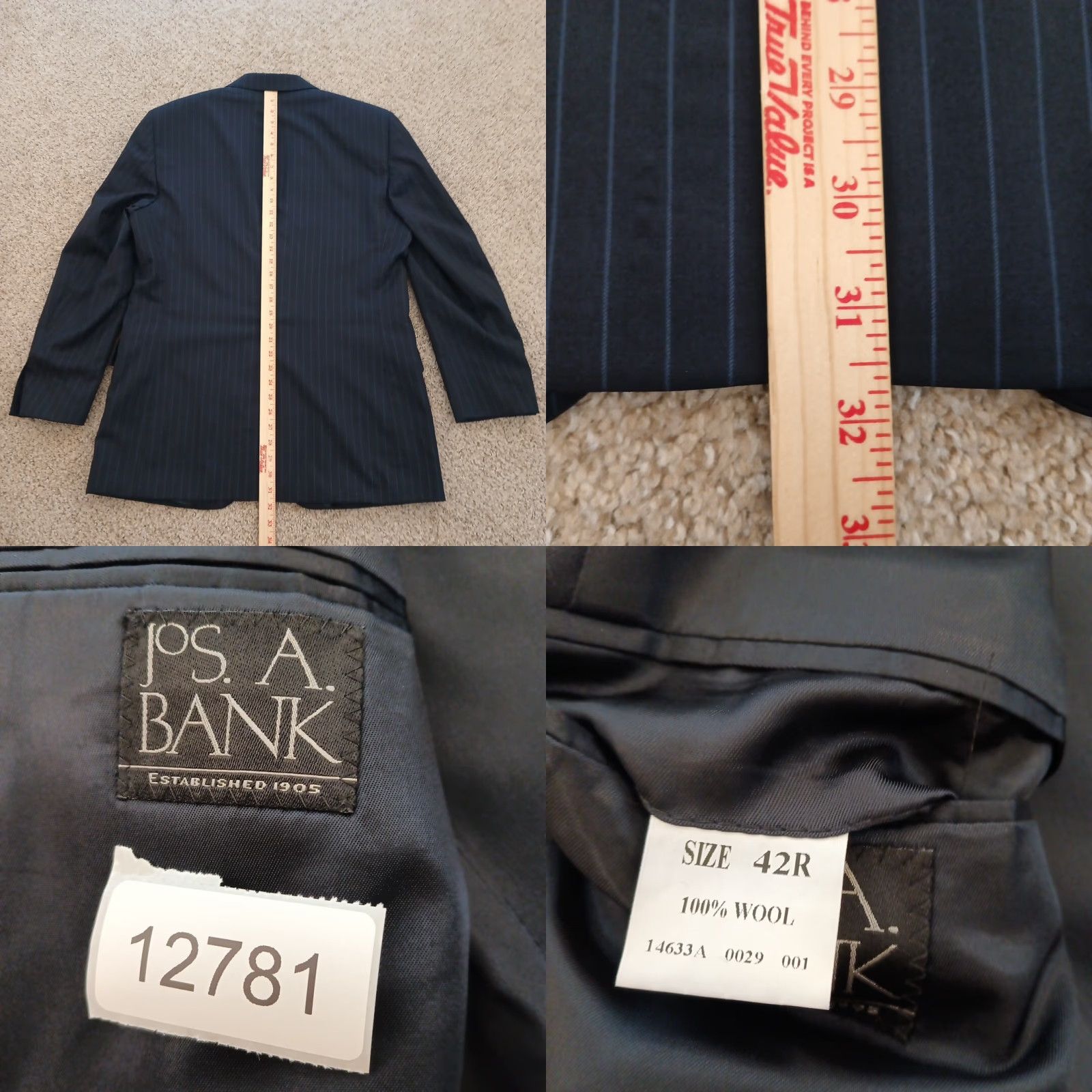 Jos. A. Bank Jos. A. Bank Blazer Mens 42 Blue Striped Wool Two Button Single Vent Notch Lapel 2 Piece Regular Mens Size 42R - 8 Thumbnail