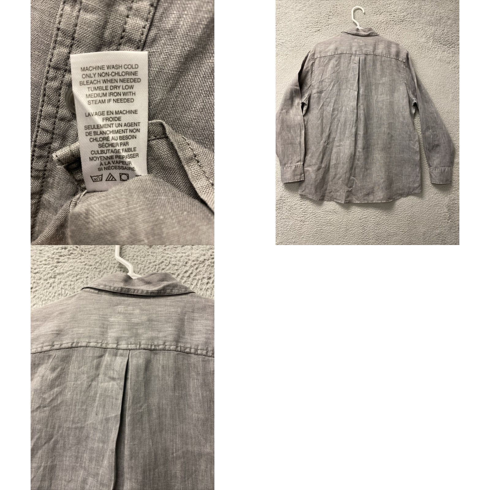 Vintage VINTAGE Raffi Men's Linen Dress Shirt Sz Large Gray Button-Up Casual Business Party Cocktail Fall Winter Spring Mens Size 42R - 8 Thumbnail