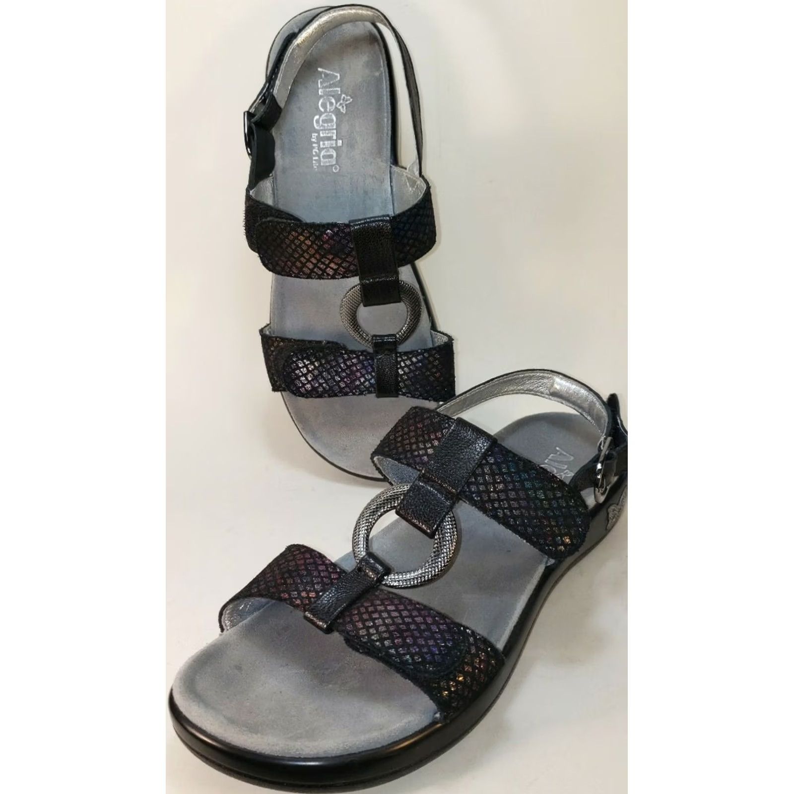 Vintage Alegria Womens Sandal Slingback Strappy Black Iridescent Reptile Size 8.5M 39EU Size US 9 / IT 39 - 2 Thumbnail
