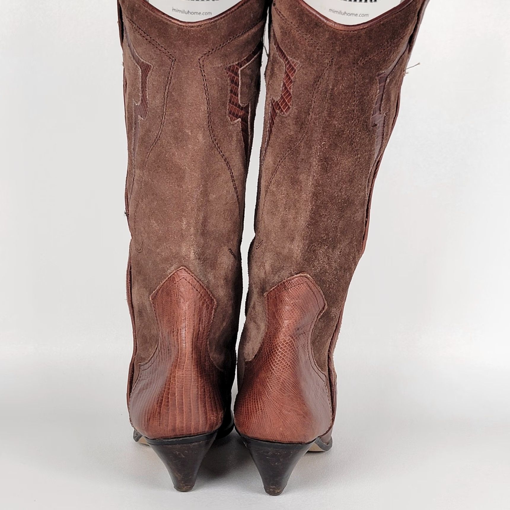 Vintage VINTAGE Unbranded Women's Western Boots Toe Cap Brown Suede Leather 6.5 Pointed Toe Casual Women’s Shoes Block Heel Shoes Size ONE SIZE - 6 Thumbnail