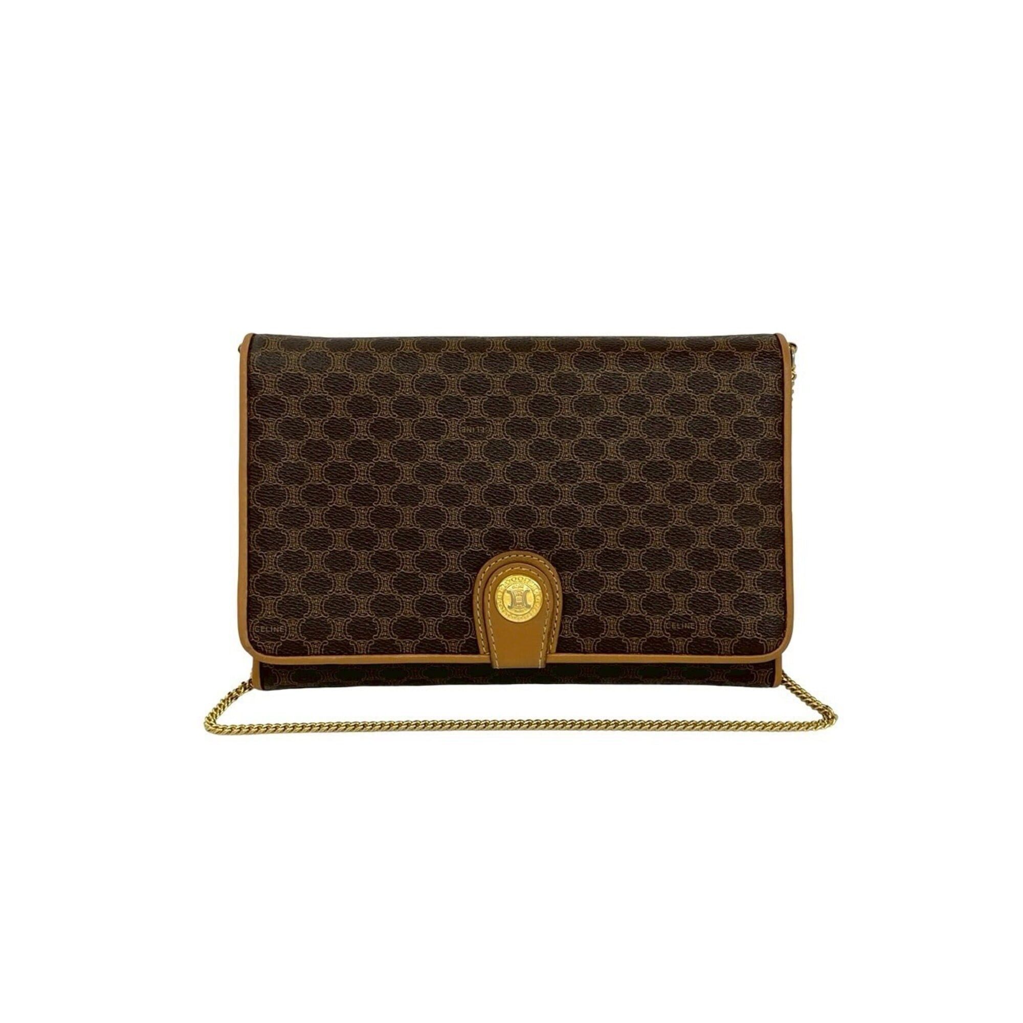 Celine CELINE Vintage Macadam Blazon Triomphe Pattern Leather Mini Chain Shoulder Bag Brown 25942 Size ONE SIZE - 1 Thumbnail