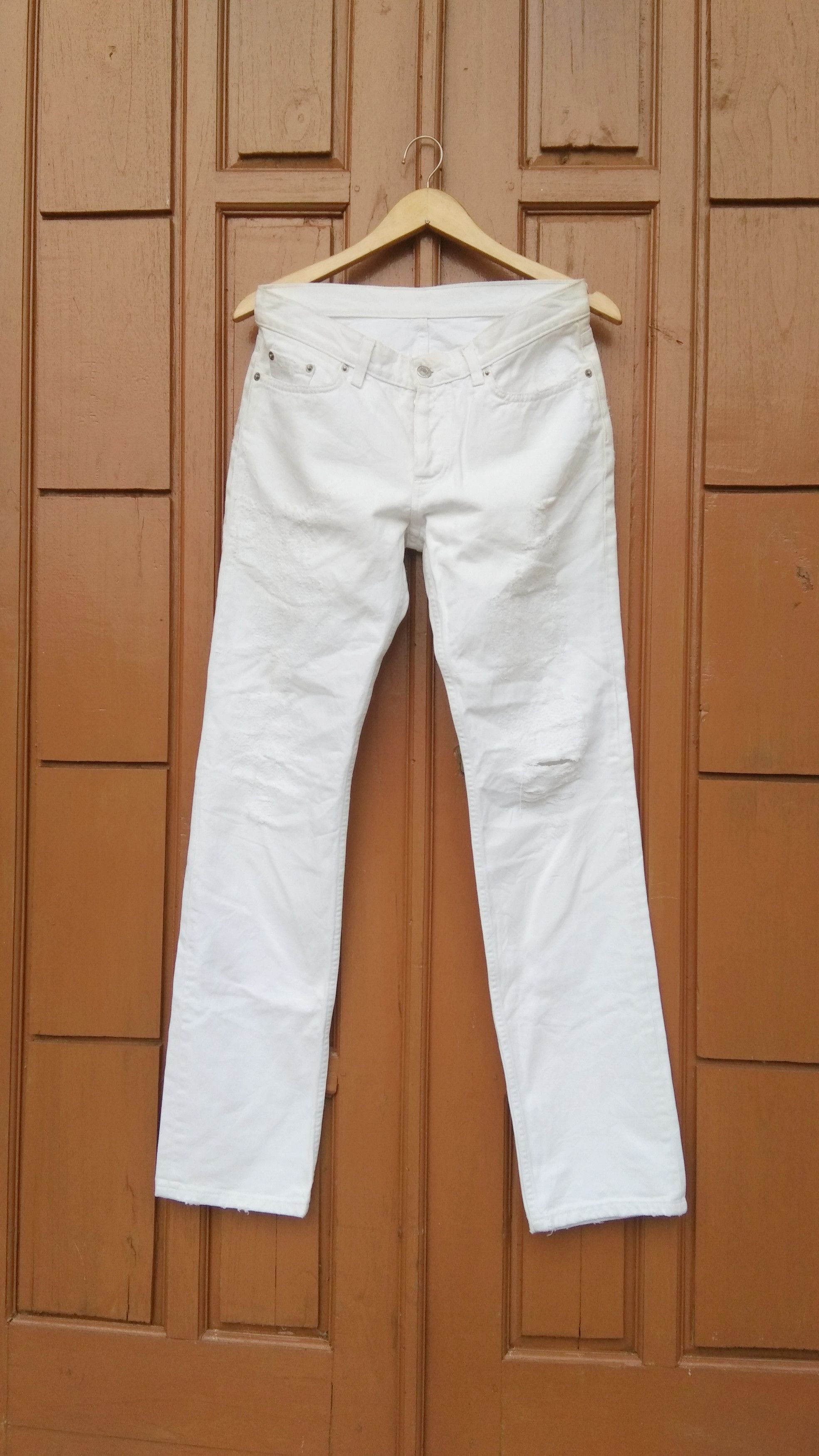 Helmut lang disstressed white straight denim