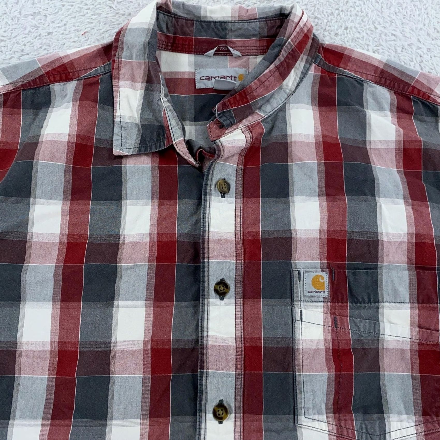 Carhartt Carhartt Shirt XL Red Plaid Short Sleeve Button-Up Work Shirt Mens Regular Fit, Lightweight Cotton, Classic Outdoor Workwear Size US XL / EU 56 / 4 - 2 Thumbnail
