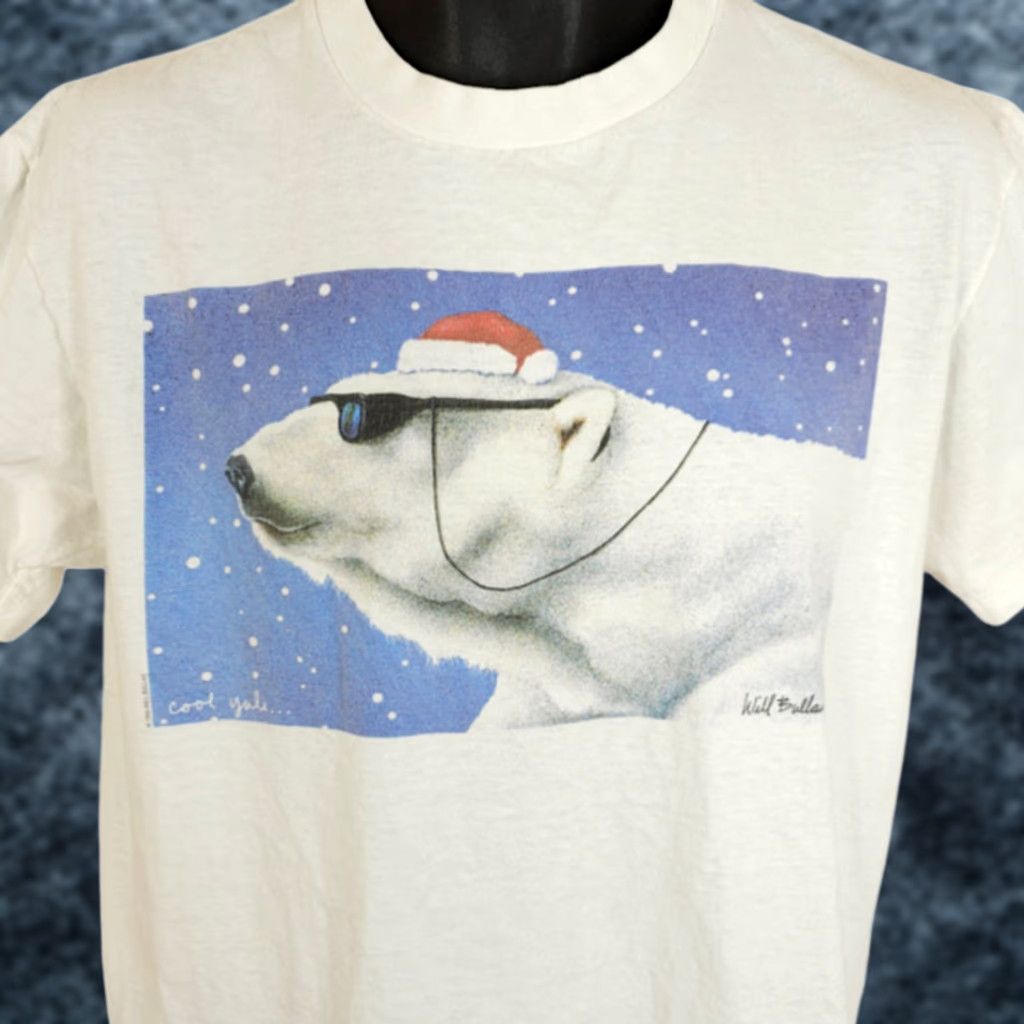 Vintage Vintage Christmas Polar Bear T Shirt Mens Size Medium 90s Will Bullas Art Tee White Cotton Crew Neck Short Sleeve Bagan Size US M / EU 48-50 / 2 - 1 Thumbnail