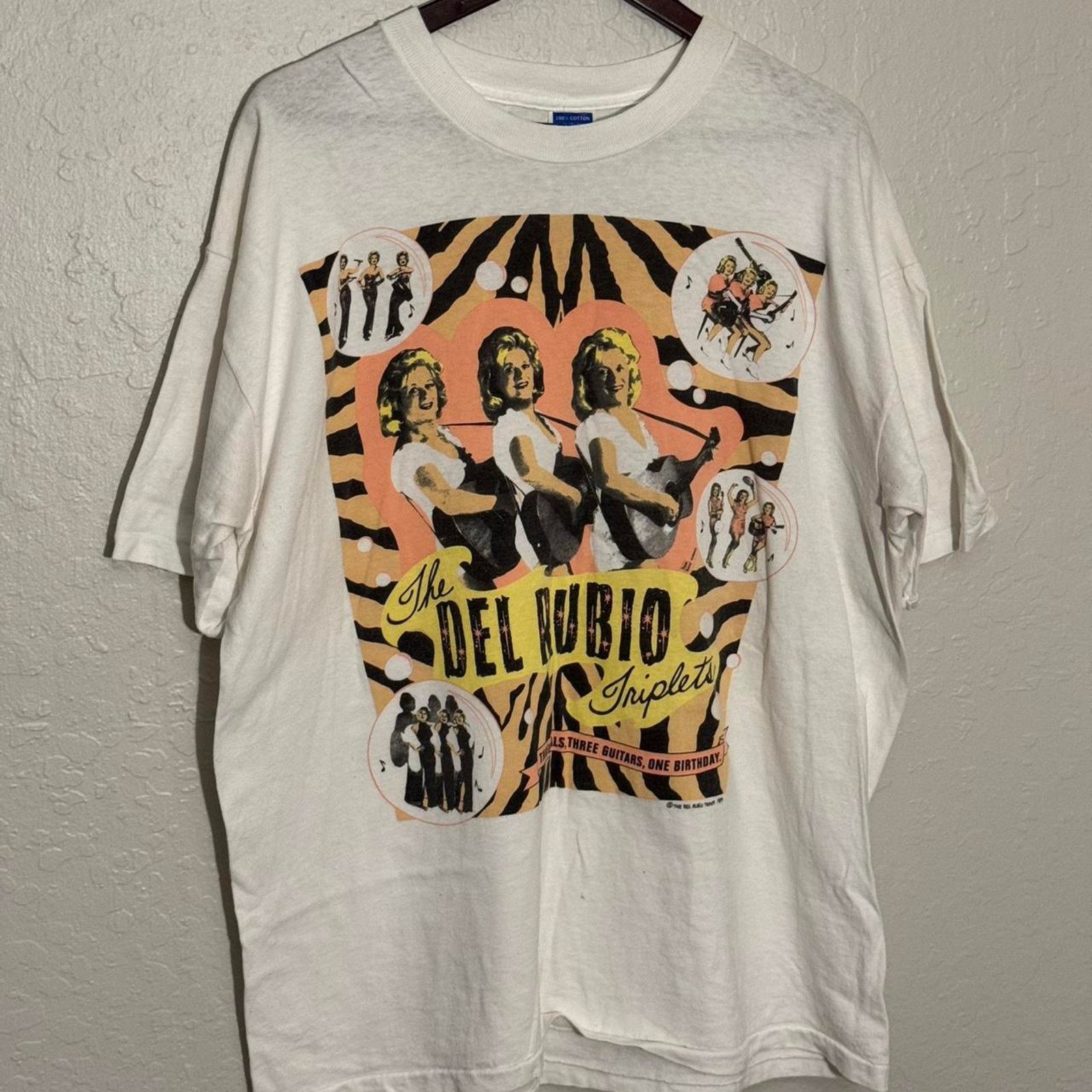 Hanes 1990 the del rubio triplets shirt autographed xl Size US XL / EU 56 / 4 - 2 Thumbnail