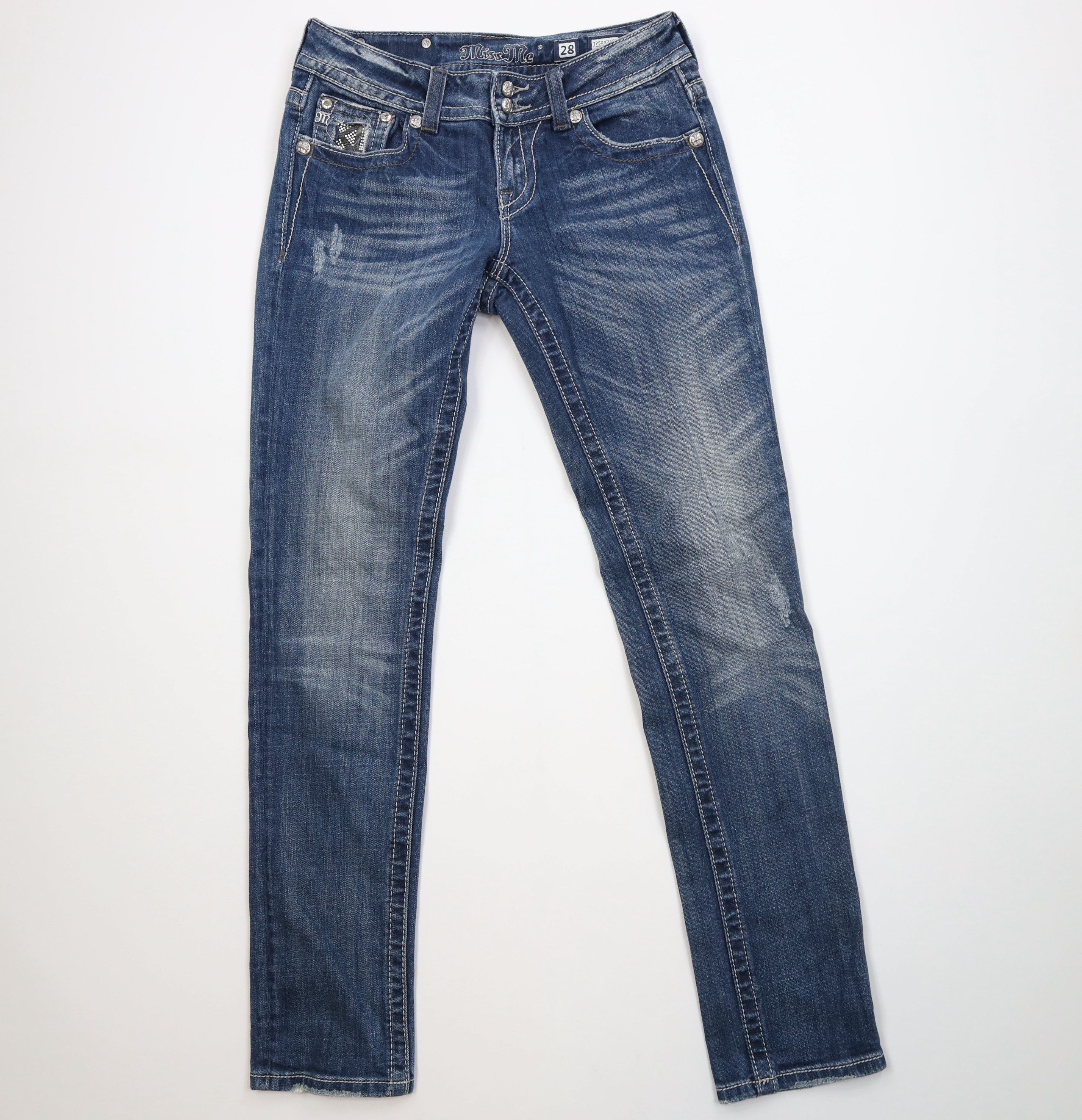 Miss Me Miss Me Stitch Jeweled Rhinestone Skinny Leg Jeans Blue Size 28" / US 6 / IT 42 - 1 Thumbnail