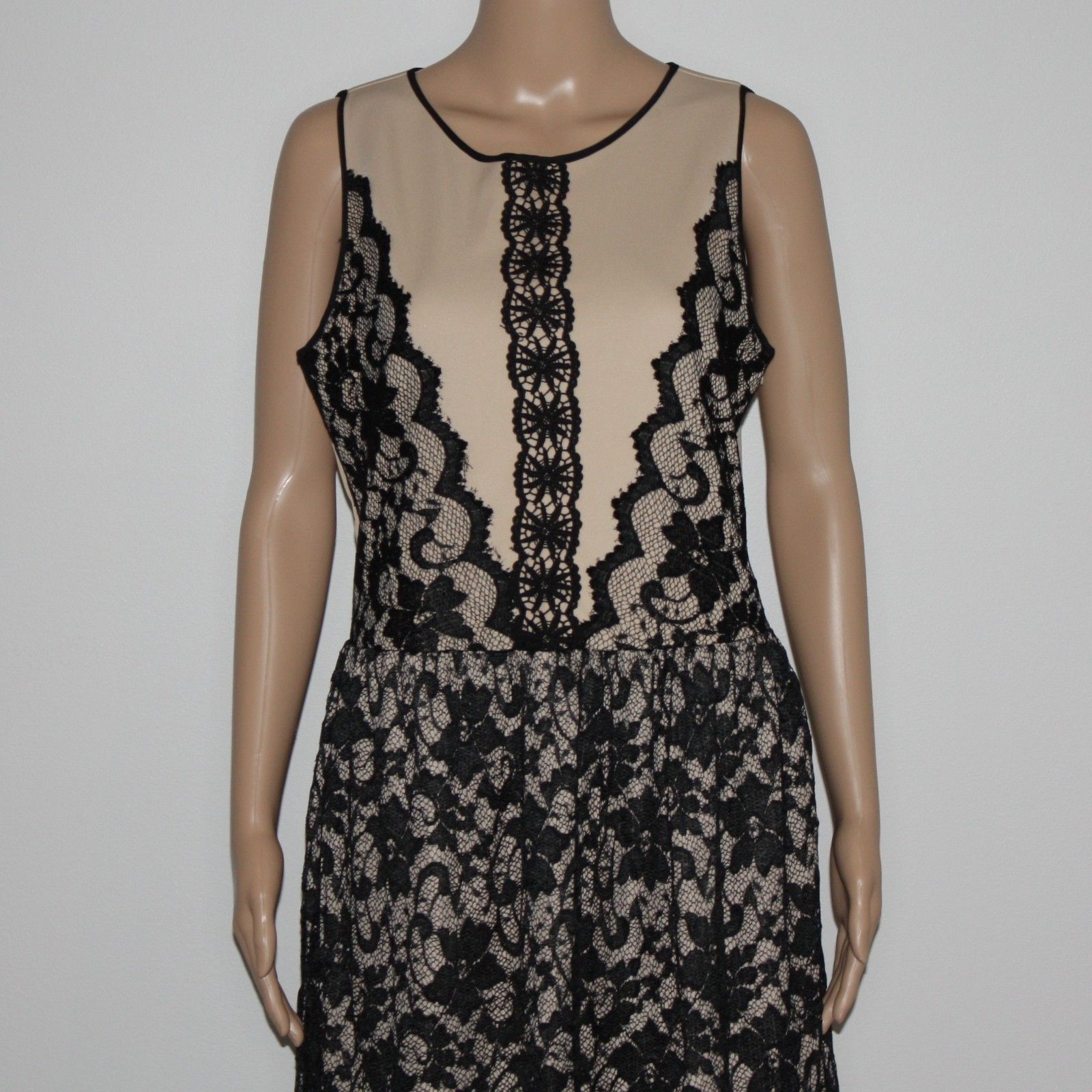 Other Wyatt Black Stretch Lace & Nude Silk Skirt Dress MSRP $260 Size L / US 10 / IT 46 - 4 Thumbnail