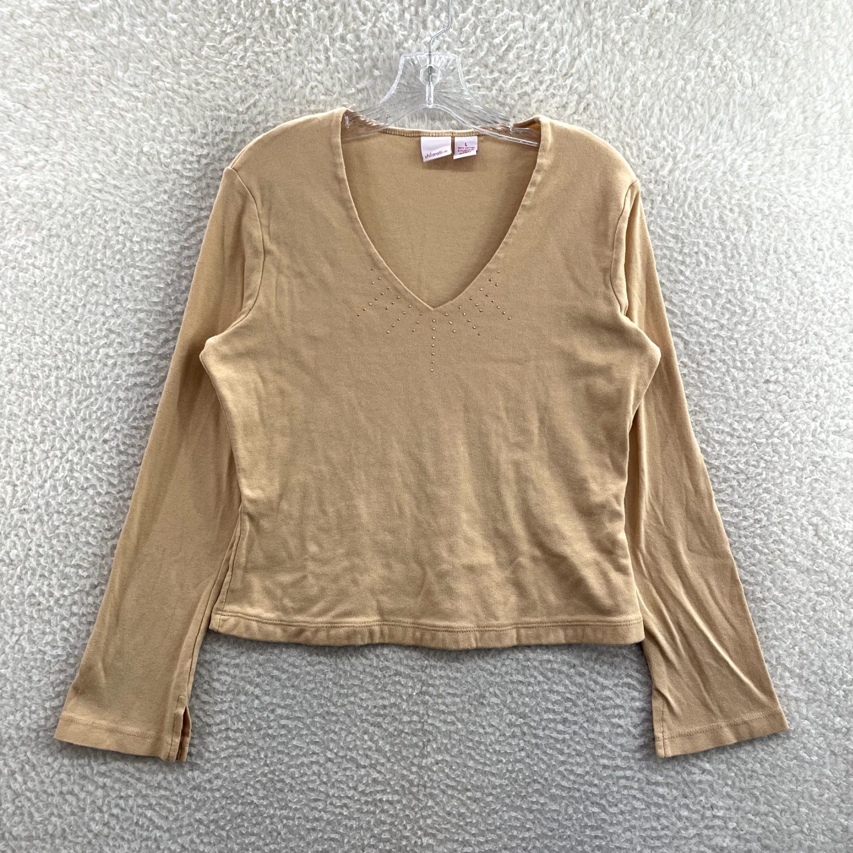 Vintage VINTAGE Xhilaration Top Shirt Long Sleeve Y2K Peach Orange Studded V-Neck L Girls Womens Size L / US 10 / IT 46 - 2 Thumbnail