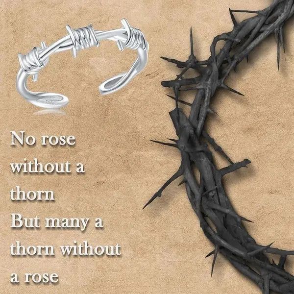 Jewelry × Sterling Silver 925-Sterling-Silver Barbed Crown of Twist Thorns Wire Ring Size ONE SIZE - 2 Thumbnail
