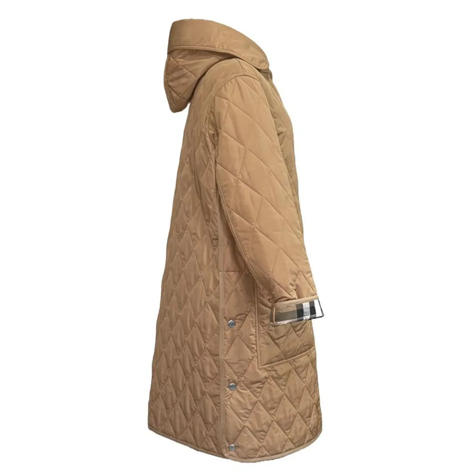Burberry o1w1db10426 Quilted Long Hooded Jacket in Camel Size L / US 10 / IT 46 - 2 Thumbnail