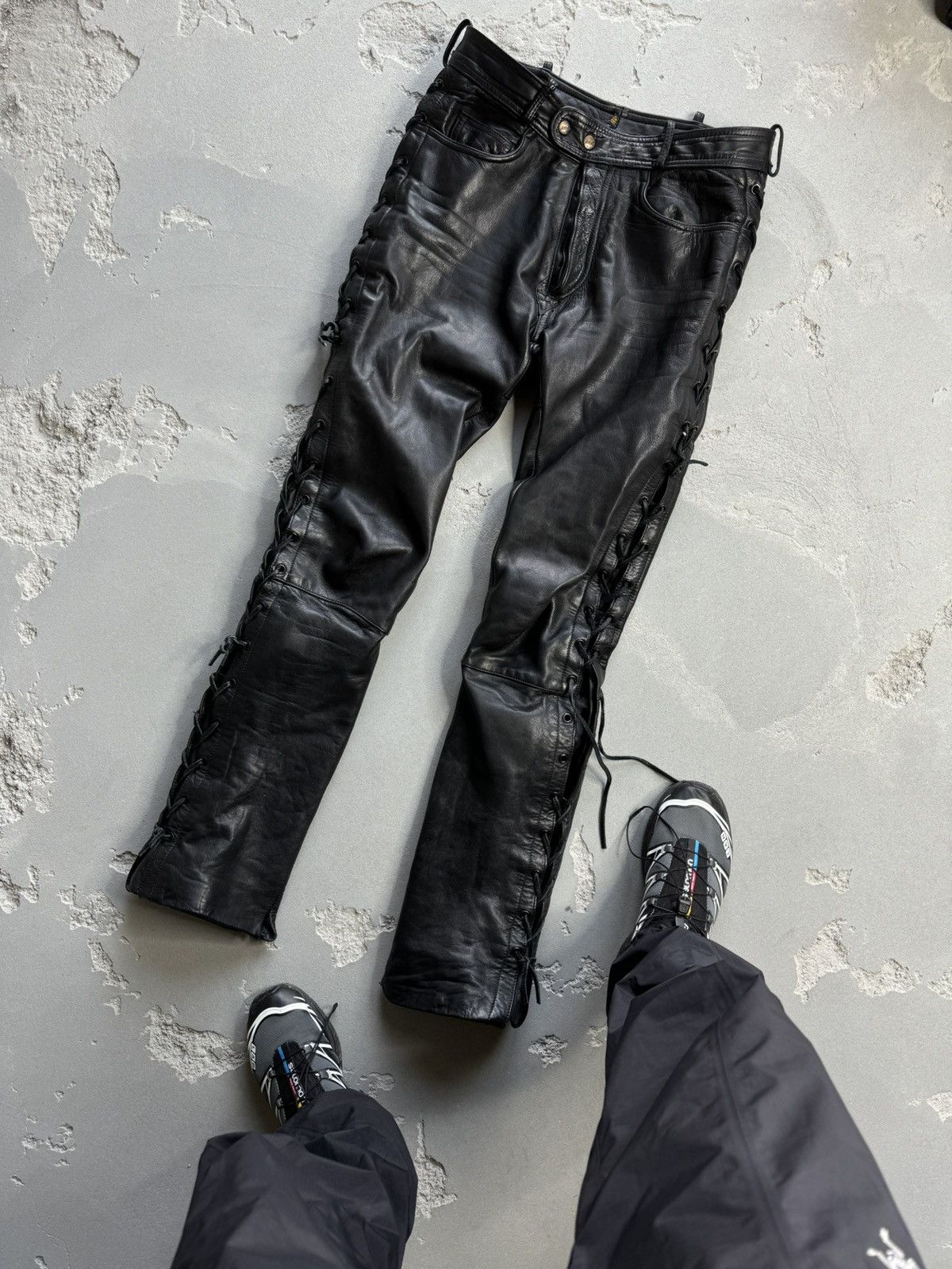 Leather Vintage Real Leather Cowhide Side Laces Biker Pants 7298AC Size US 32 / EU 48 - 1 Thumbnail