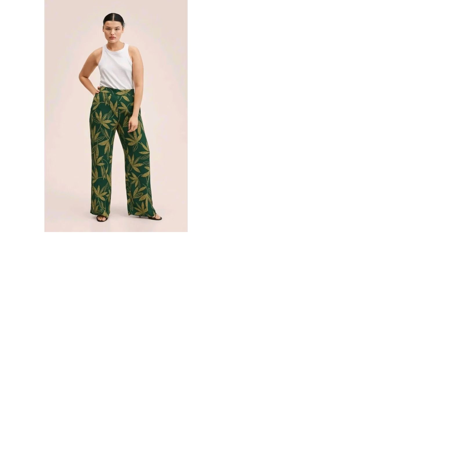 Mango MNG By Mango Women's Wide leg Floral Print Casual Pant Size L Regular Green - Pants, Casual, Floral, Wide-Leg, Spring/Summer, Mango, Regular, Button Size 36" / US 14 / IT 50 - 9 Thumbnail