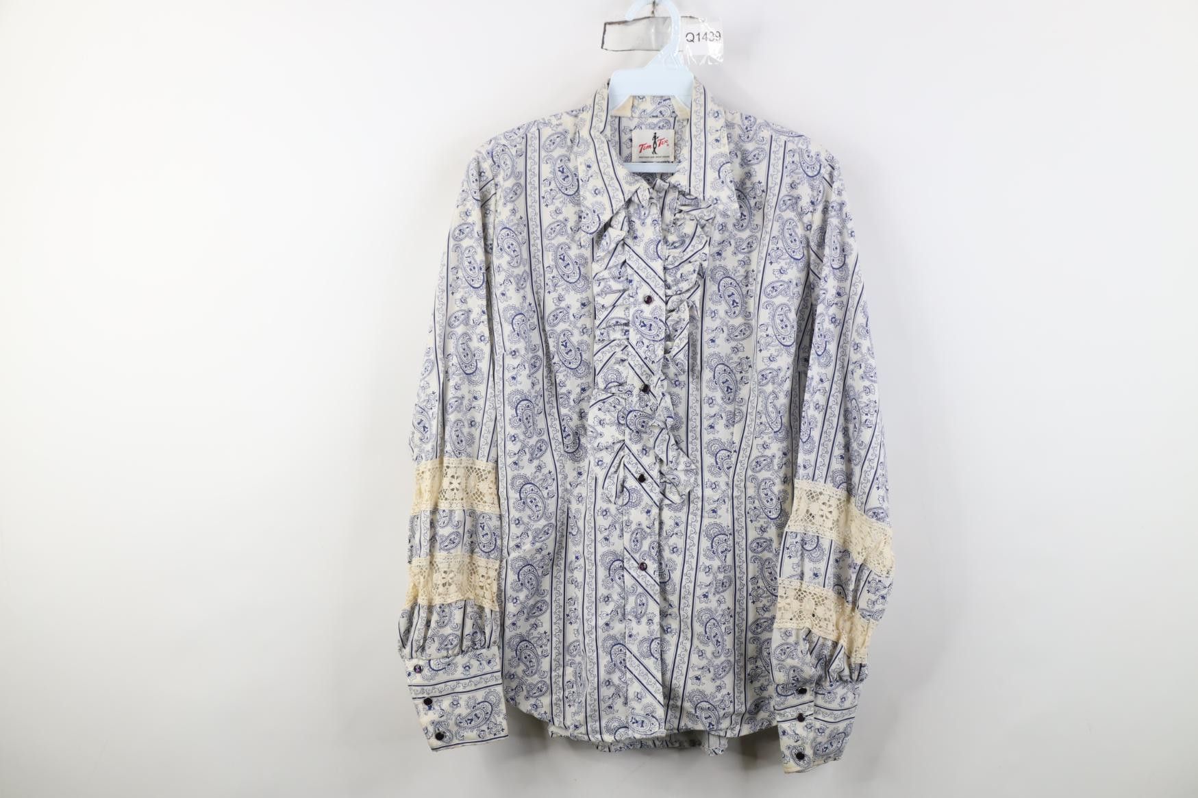 Vintage Vintage 70s Western Country Lace Paisley Ruffled Snap Shirt Size XS / US 0-2 / IT 36-38 - 1 Thumbnail