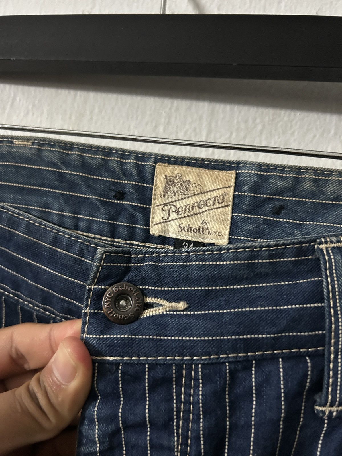 Schott Perfecto by schott Wabash jacquard stripe faded denim pants Size US 35 - 6 Thumbnail
